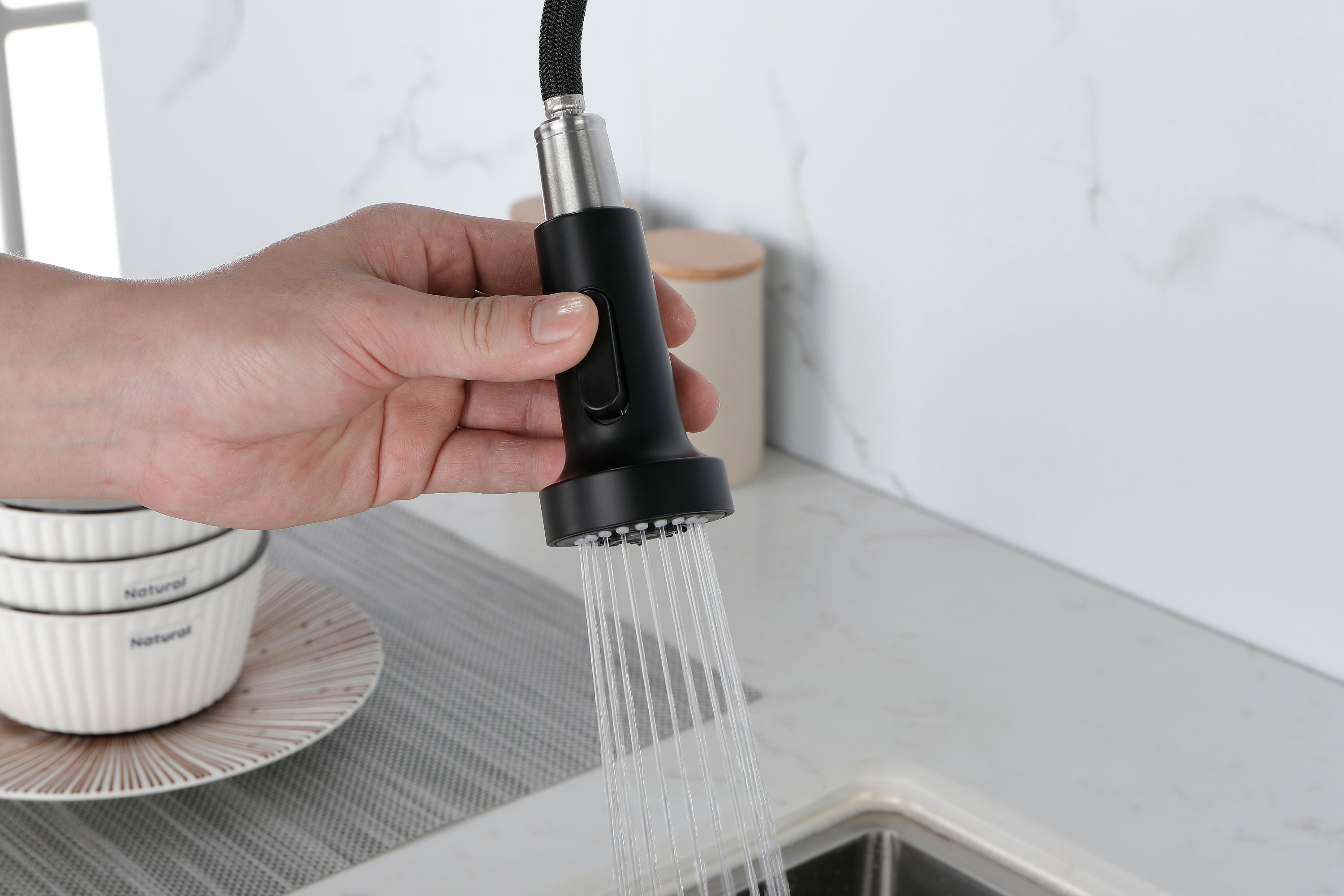 Haoyye Spring Kitchen Faucet with Pull-Out Sprayer, Stainless Steel Single Handle High Arc Sink Faucet with 360° Swivel, Anti-Corrosion Finish, Modern Space-Saving Design, Easy to Install and Clean for Home, Apartment, or Utility Kitchen