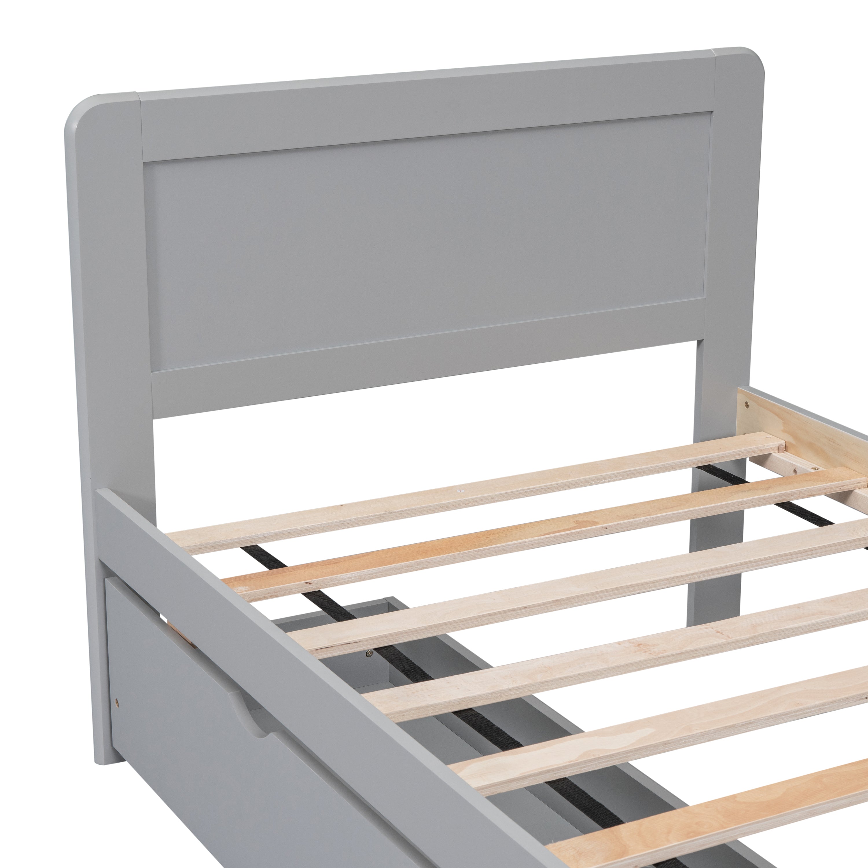 HAOYYE Modern Twin Platform Bed Frame with 2 Drawers, Sturdy Space-Saving Design, Heavy Duty Construction, Easy Assembly, Bedroom Furniture for Adults, Gray Color