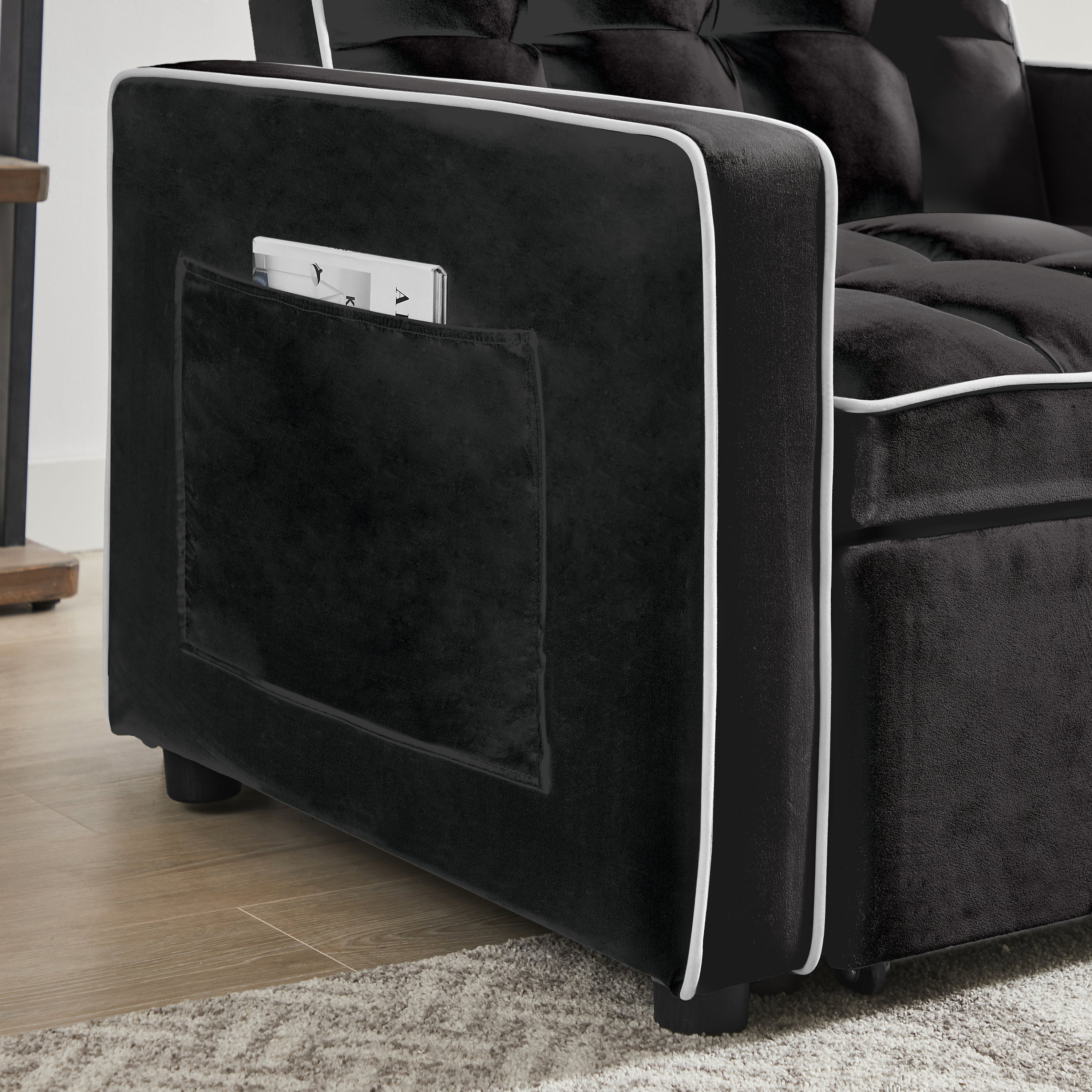 HAOYYE Three-in-One Sofa Bed Chair Black Folding Sofa Bed Adjustable Back Recliner Single Bed Comfortable Modern Durable Sturdy Space-Saving Heavy Duty Design for Adults Dorm Room