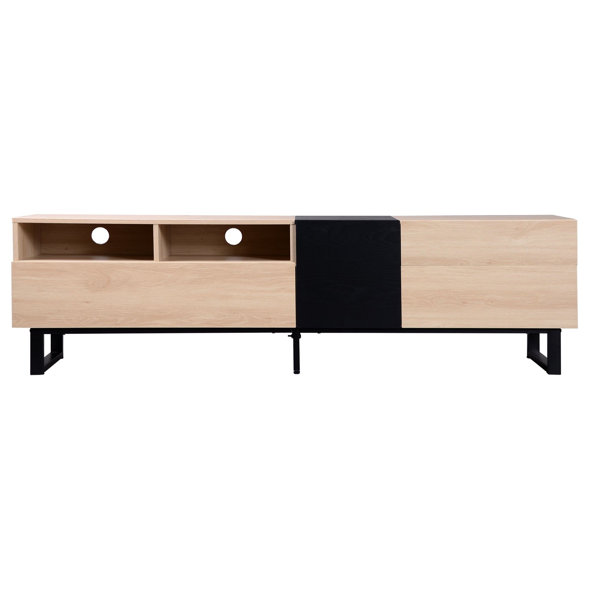 HAOYYE Modern TV Stand For 80 Inch TV With Double Storage Space And Drop Down Door, Media Console Table And Entertainment Center For Living Room, Bedroom And Home Theatre, Featuring Sturdy Space Saving Heavy Duty Construction And Sleek Contemporary Design