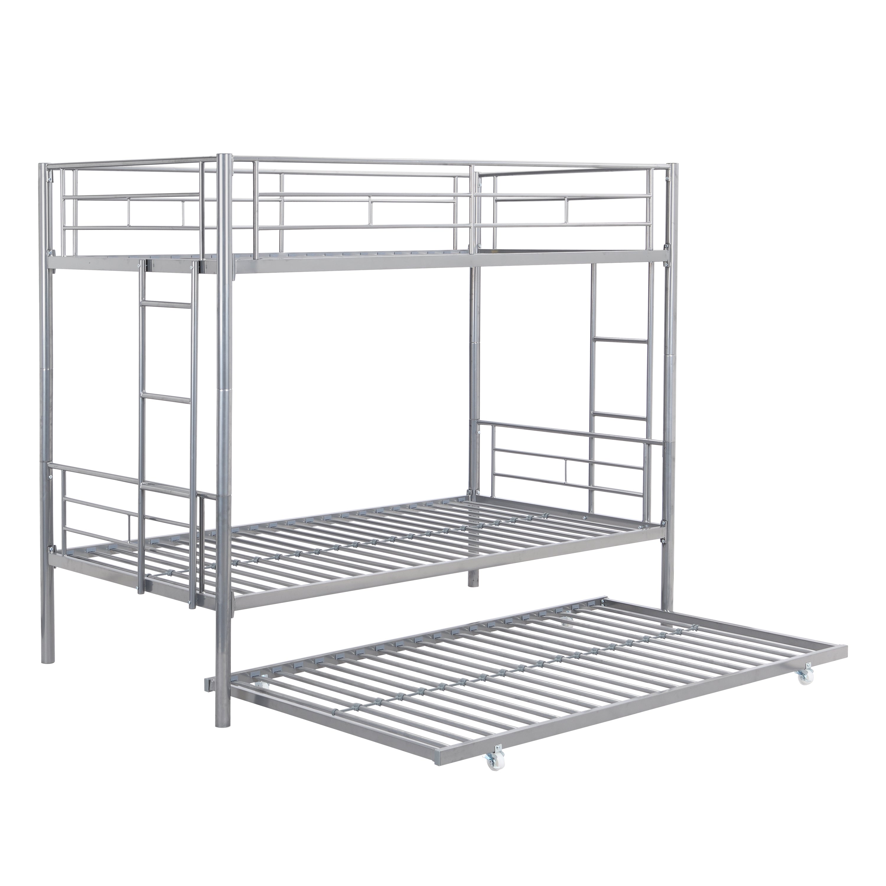 HAOYYE METAL BUNK BED WITH TRUNDLE SILVER Sturdy Space-Saving Heavy Duty Modern Design Easy Assembly Durable Stylish Home Furniture Versatile