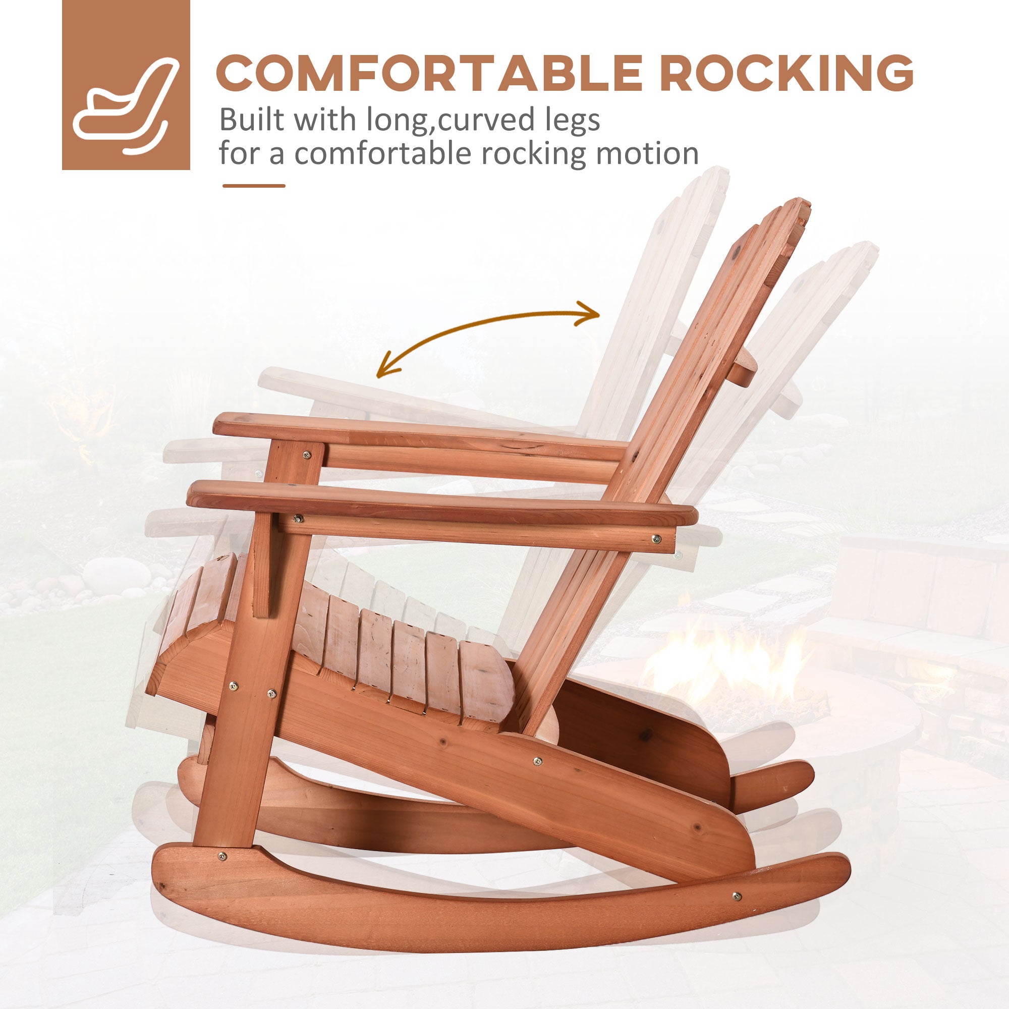 HAOYYE Teak Rocking Chair Made From Solid Weather-Resistant Fir Wood With Painted Finish, Featuring Wide Ergonomic Seat And Fan-Shaped Backrest For Superior Comfort, Slatted Design For Quick Drainage, Ideal For Porch Balcony Backyard Relaxation