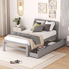 HAOYYE Modern Twin Platform Bed Frame with 2 Drawers, Sturdy Space-Saving Design, Heavy Duty Construction, Easy Assembly, Bedroom Furniture for Adults, Gray Color
