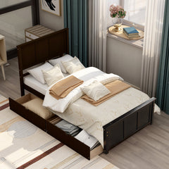 HAOYYE Platform Storage Bed, Twin Size Frame with Two Drawers on Wheels, Espresso, Sturdy Space-Saving Design, Heavy Duty Construction, Easy Assembly, Durable and Stylish Home Furniture