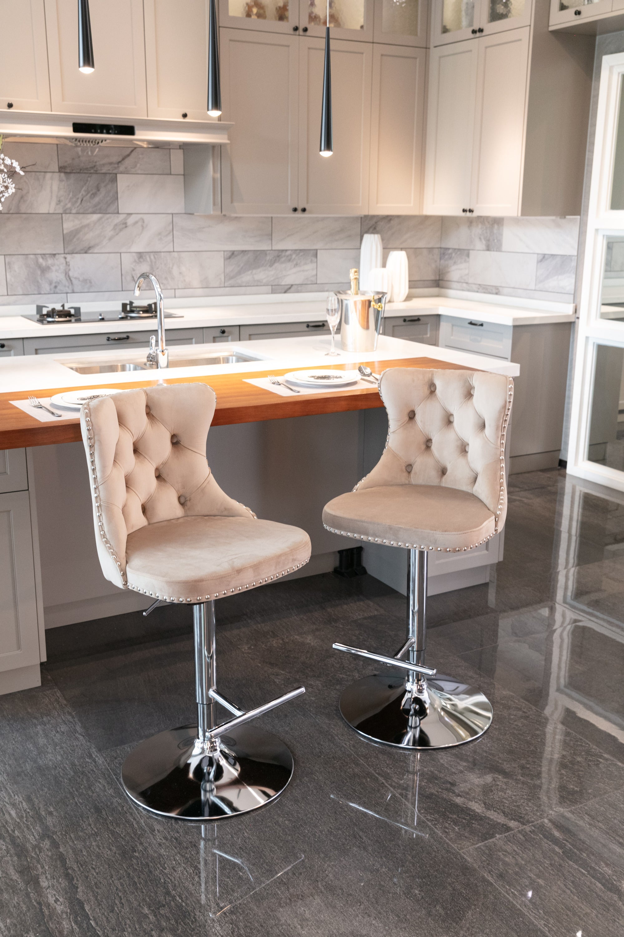 HAOYYE Swivel Velvet Barstools Adjusatble Seat Height from 25-33 Inch