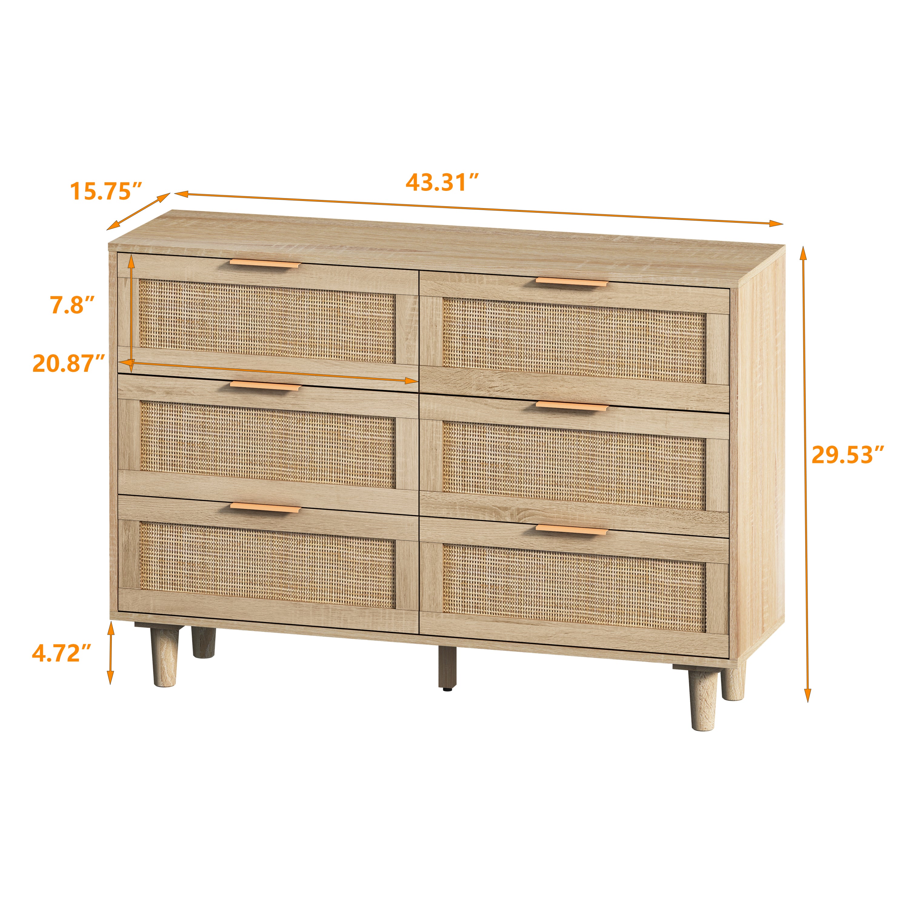 HAOYYE Natural 6-Drawer Rattan Storage Cabinet for Bedroom, Living Room, Sturdy Space-Saving Design, Heavy Duty Construction, Modern Style, Easy Assembly