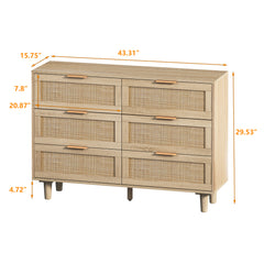HAOYYE Natural 6-Drawer Rattan Storage Cabinet for Bedroom, Living Room, Sturdy Space-Saving Design, Heavy Duty Construction, Modern Style, Easy Assembly