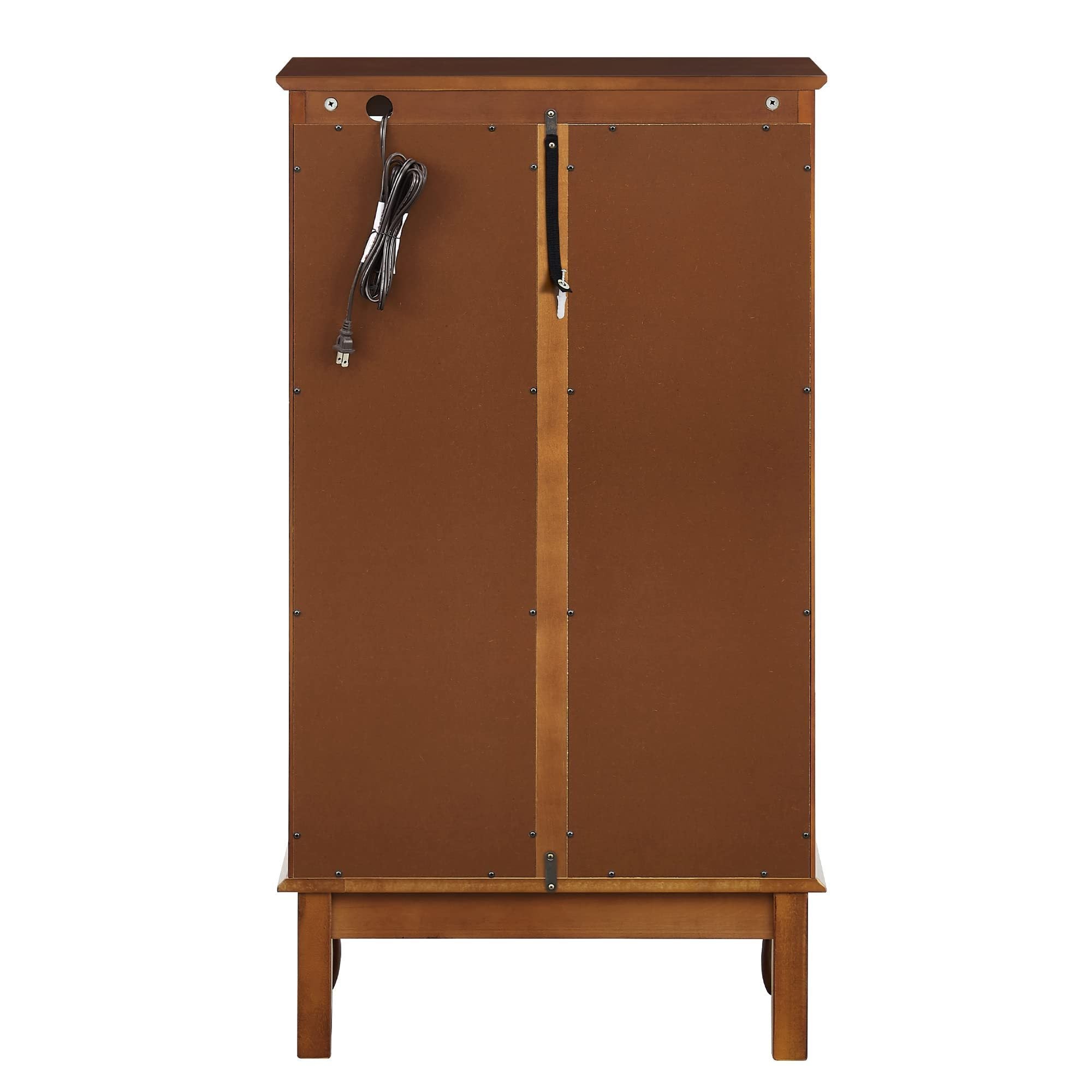 HAOYYE Curio Cabinet with Integrated Lighting and Adjustable Shelves Featuring a Mirrored Back Panel and Tempered Glass Doors in Oak Finish for Displaying Collectibles and Home Decor with Sturdy, Space Saving, Heavy Duty Construction