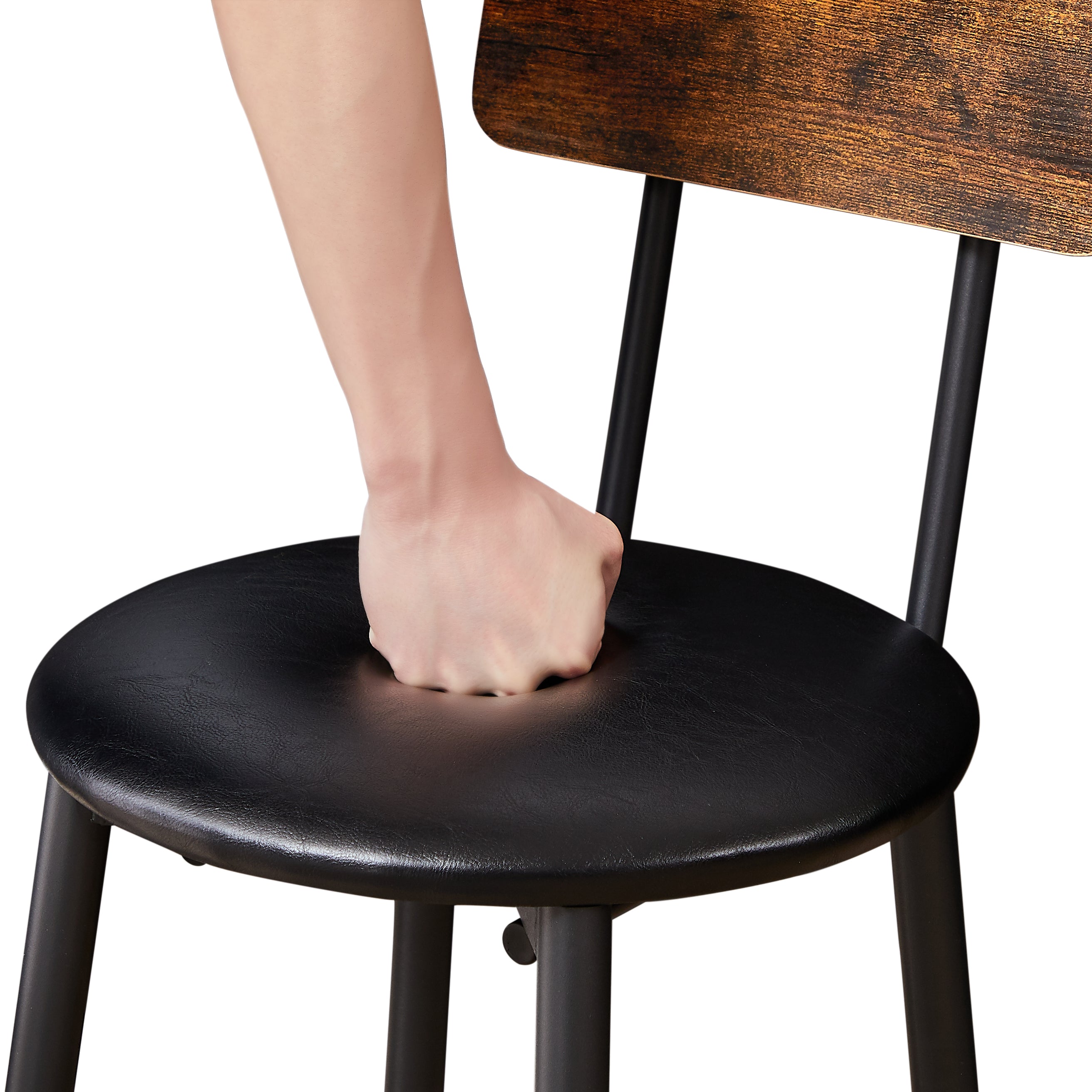 HAOYYE Round Bar Stool Set with Shelf, Upholstered Stool with Backrest, Rustic Brown, Sturdy Space-Saving Heavy Duty Design, Easy Assembly, Stylish and Durable, Ideal for Small Spaces