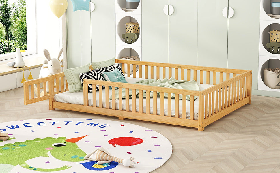 HAOYYE Queen Size Bed Floor Bed with Safety Guardrails and Door for , Natural(Expect Arrival Date 2024.7.26), Old SKU W158090701 Sturdy Space-Saving Heavy Duty Modern Design Adults Dorm Room