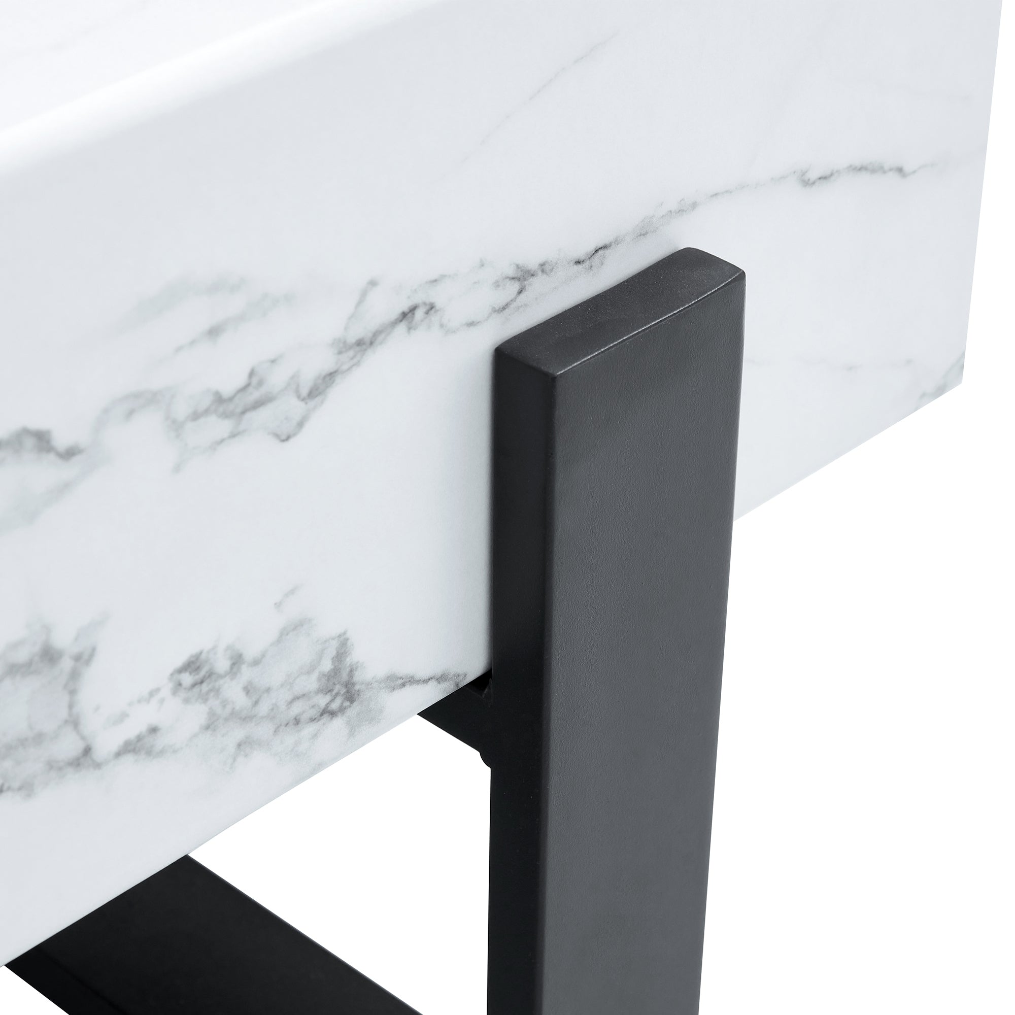 HAOYYE Black And White Minimalist MDF Coffee Table With Marble Pattern Sticker And Black Metal Leg Spray Coating, Modern And Simple Design For Living Room, Bedroom And Office, Sturdy Space-Saving Heavy Duty Furniture For Contemporary Home Decor