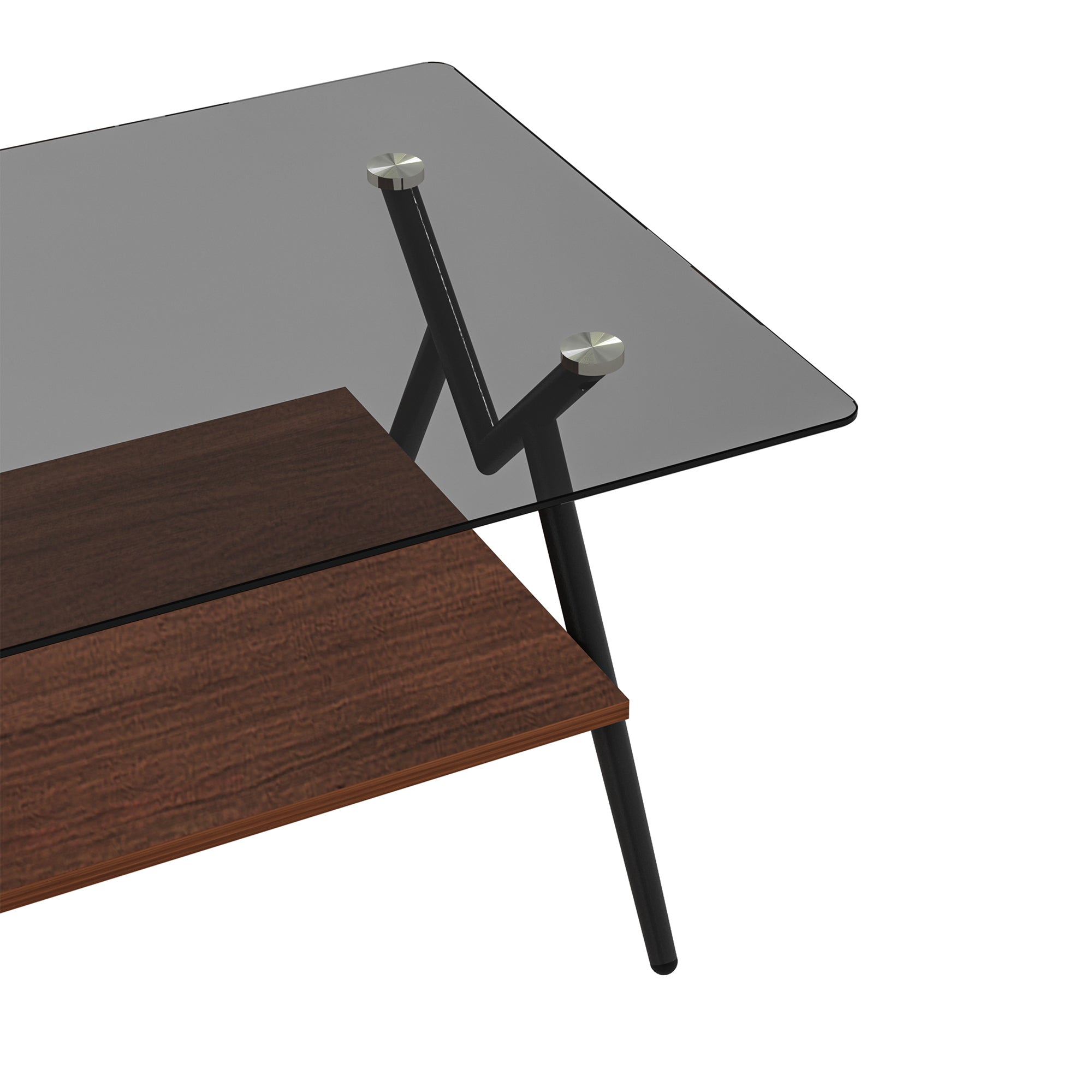 HAOYYE Rectangle Coffee Table with Tempered Glass top and Brown MDF Shelf, Modern Table for Living Room, Gray Glass Sturdy Space-Saving Heavy Duty Modern Design Adults Dorm Room Easy Assembly