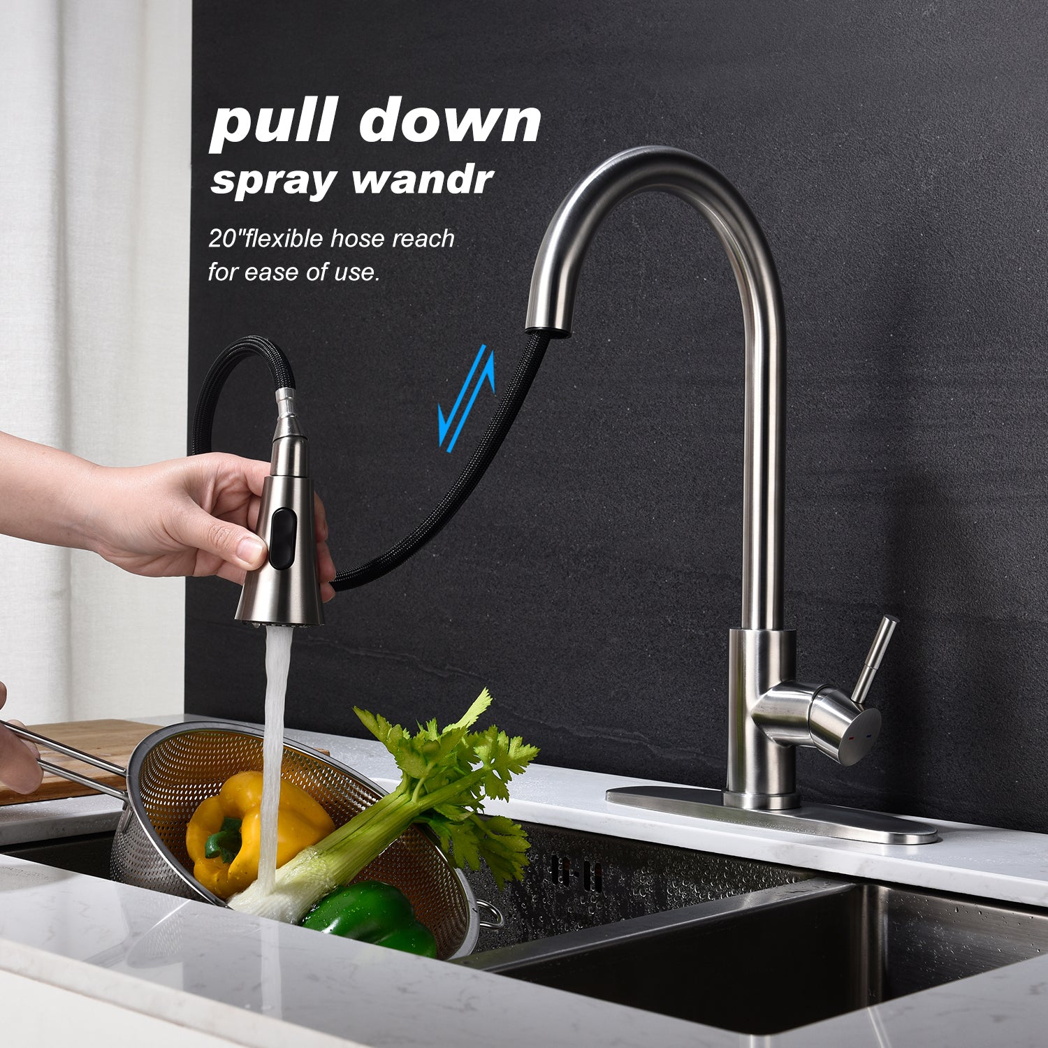 HAOYYE Kitchen Faucet with Pull Out Spraye Sturdy Space-Saving Heavy Duty Modern Design Adults Dorm Room Easy Assembly Bedroom Furniture