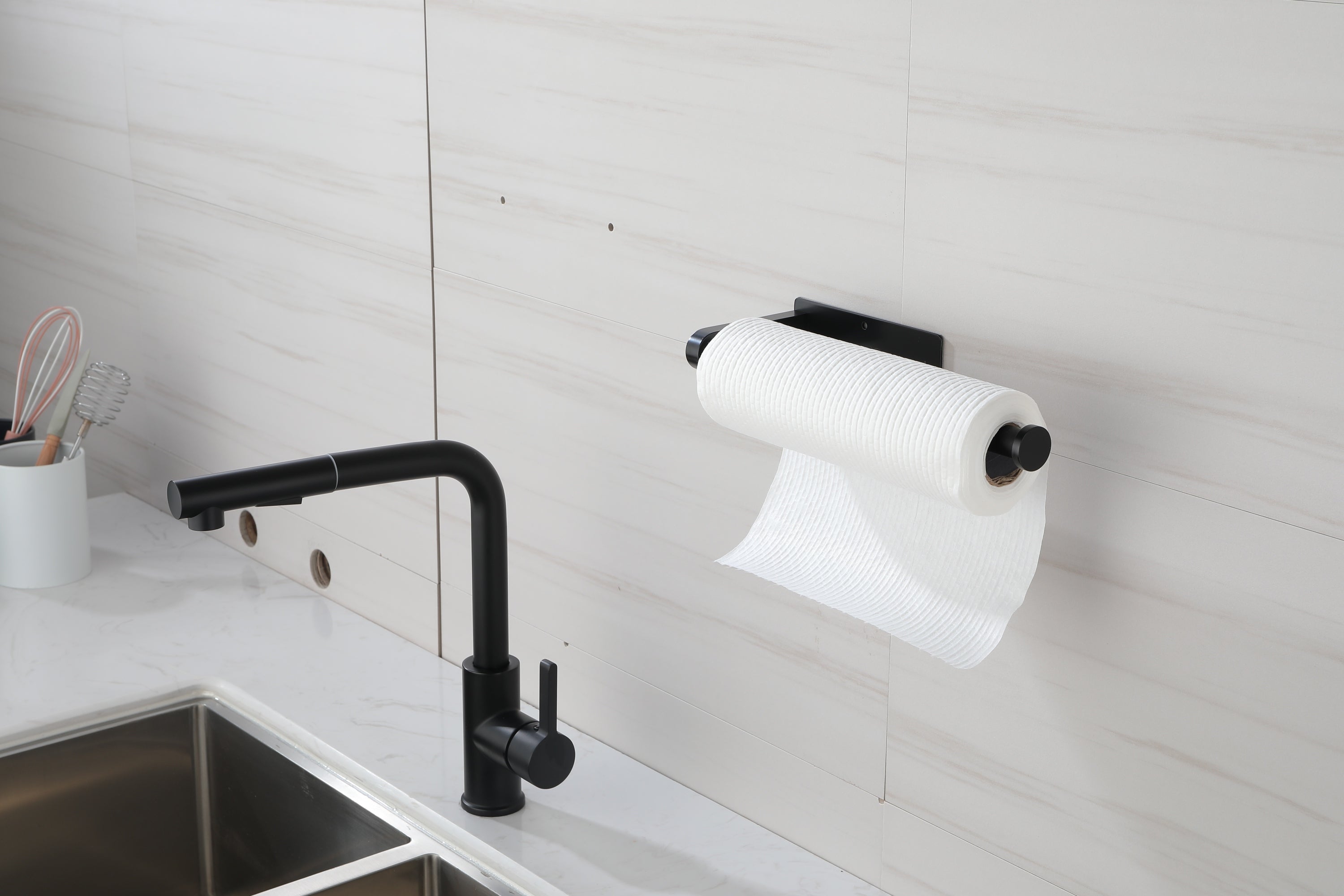 HAOYYE 2 Pack Paper Towel Holder Wall Mount, Black Paper Towel Holder Under Cabinet, Self Adhesive Paper Towel Holders, Kitchen Towel Holder for Kitchen Organization and Storage (12inch, 2 Pack) Sturdy
