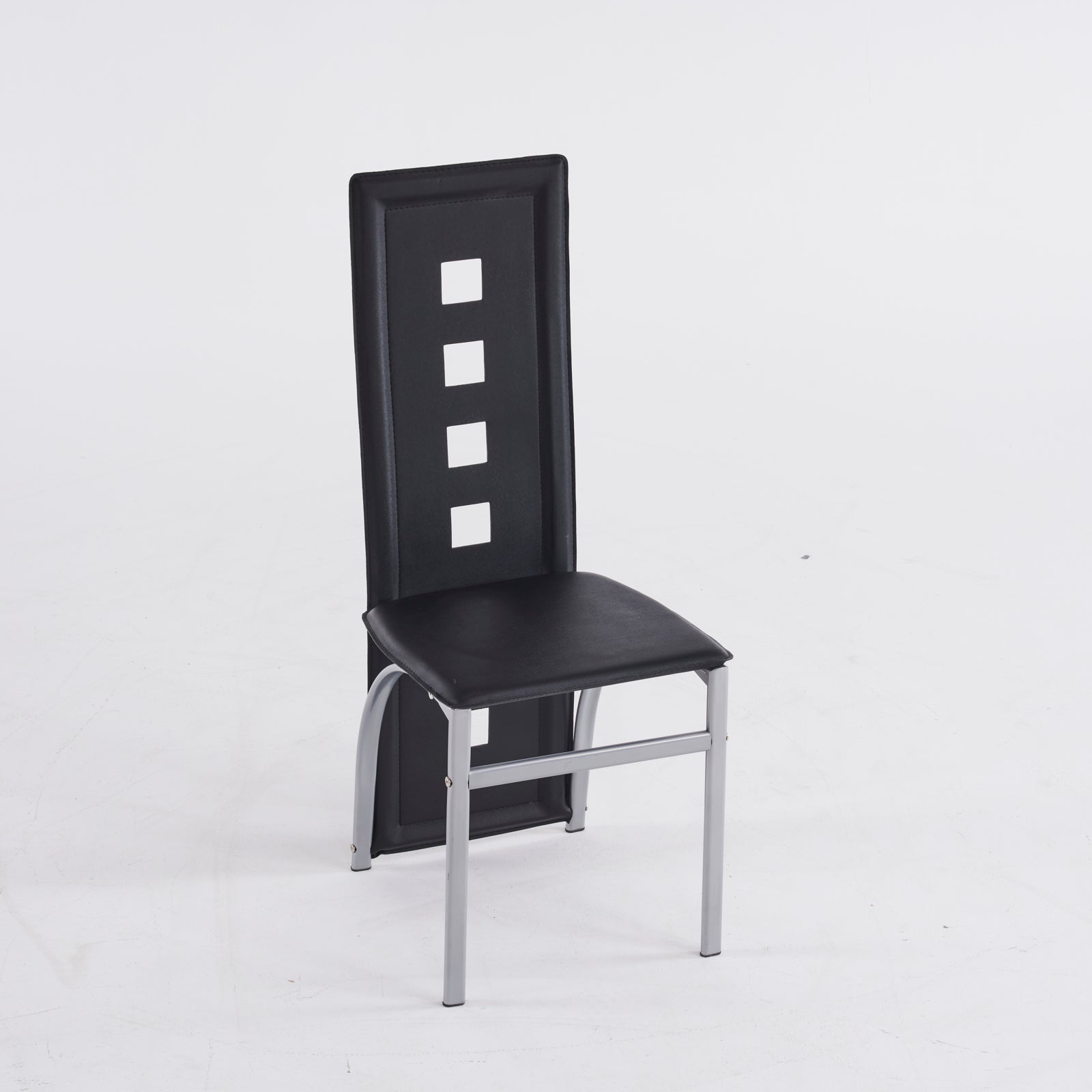 HAOYYE 4pcs Long Backrest Dining Chairs With Square Hollow Design, Comfortable PU Leather Cushions, Sturdy Electroplated Round Tube Legs, Modern Black Finish Dining Room Chairs Set For Home And Office