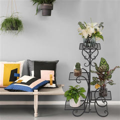 HAOYYE 4 Potted Square Flower Metal Shelves Plant Stand, Black, Durable and Space-Saving Storage Solution, Modern Design, Versatile for Indoor and Outdoor Use, Premium Quality, Stylish Decorative Display Rack for Your Garden