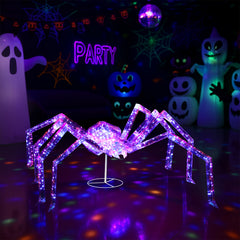 HAOYYE 3 FT Halloween Decorations Light Up Spider, Outdoor Pre-Lit Iridescent Spider with 340 LED Lights, Weather-Resistant Halloween Yard, Porch, Lawn, Garden, and Party Decoration