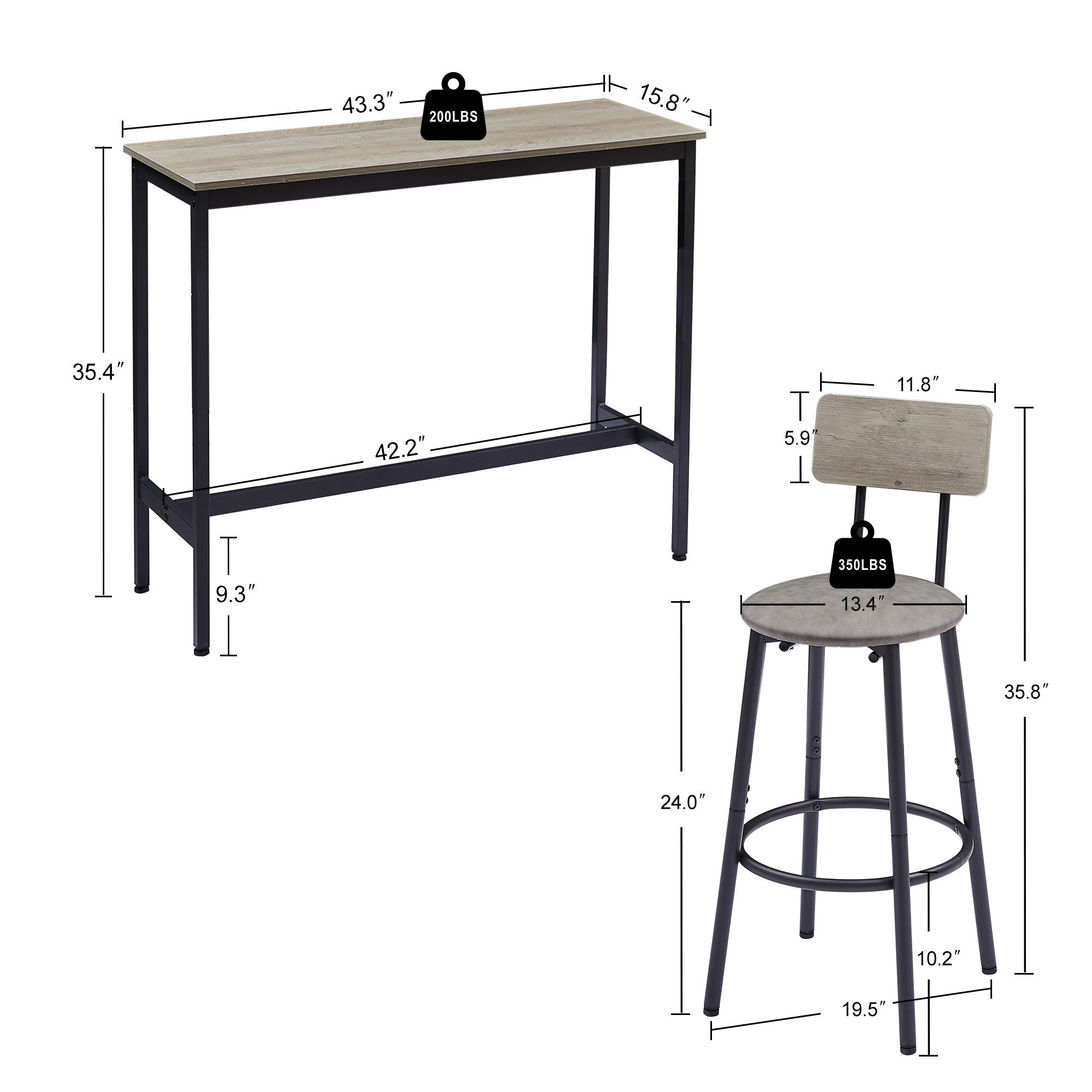 HAOYYE Bar Table Set with 2 Bar Stools, PU Soft Seat with Backrest, Modern Design, Sturdy Space-Saving Furniture for Kitchen, Dining Room, Office, Dorm Room, Easy Assembly, Gray Color