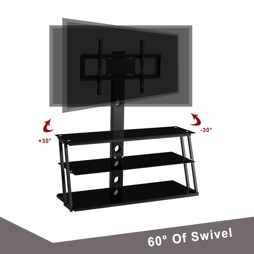 HAOYYE Black Multi-Function Angle And Height Adjustable Tempered Glass TV Stand Sturdy Space-Saving Heavy Duty Modern Design Easy Assembly Durable Stylish Home Furniture Versatile