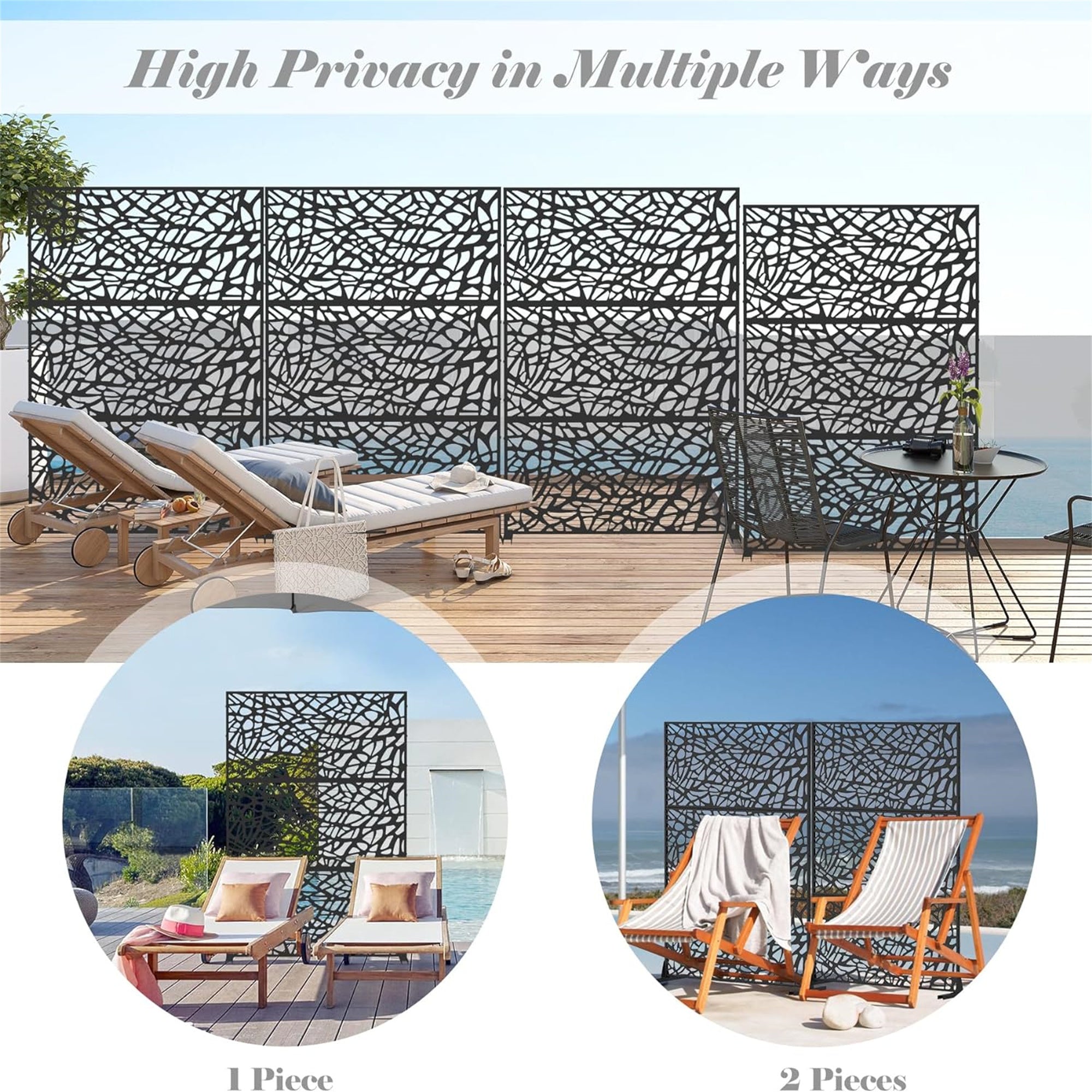 HAOYYE Metal Privacy Screens and Panels with Free Standing, Freestanding Outdoor Indoor Privacy Screen, Decorative Privacy Screen for Balcony Patio Garden, Room Divider, Mesh Shape Sturdy Space-Saving