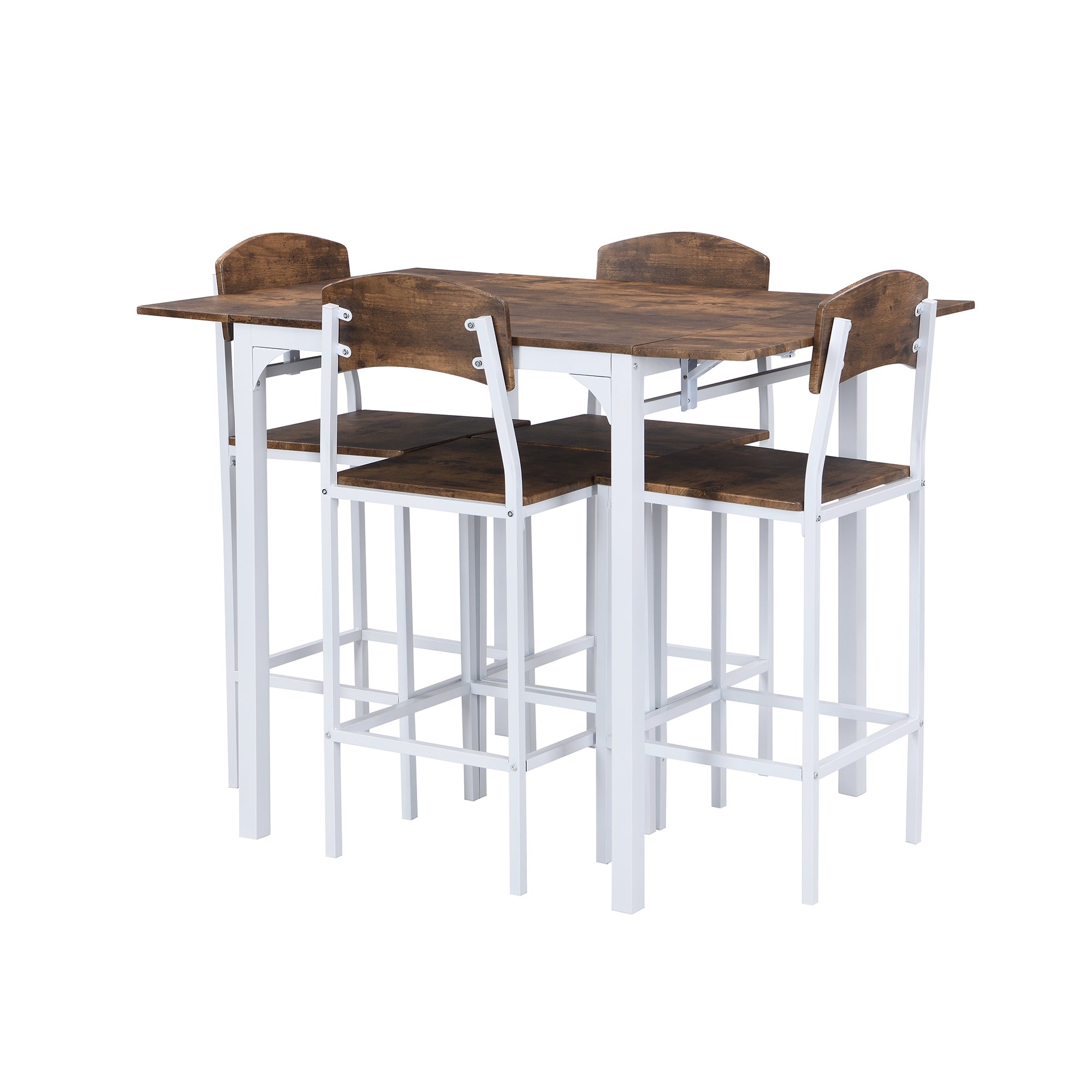 HAOYYE Farmhouse 5-Piece Counter Height Dining Table Set with 4 Chairs, White Frame & Rustic Brown Tabletop, Drop Leaf, Space-Saving Design, Sturdy & Heavy Duty, Ideal for Dining Room, Kitchen, Apartment, Dorm Room, Modern & Functional