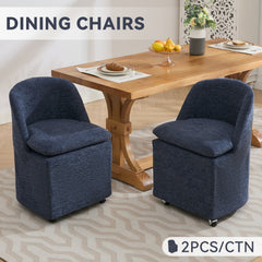 HAOYYE 058-Set of 2 Chenille Fabric Dining Chairs With Universal Wheels,Blue Sturdy Space-Saving Heavy Duty Modern Design Adults Dorm Room Easy Assembly Bedroom Furniture