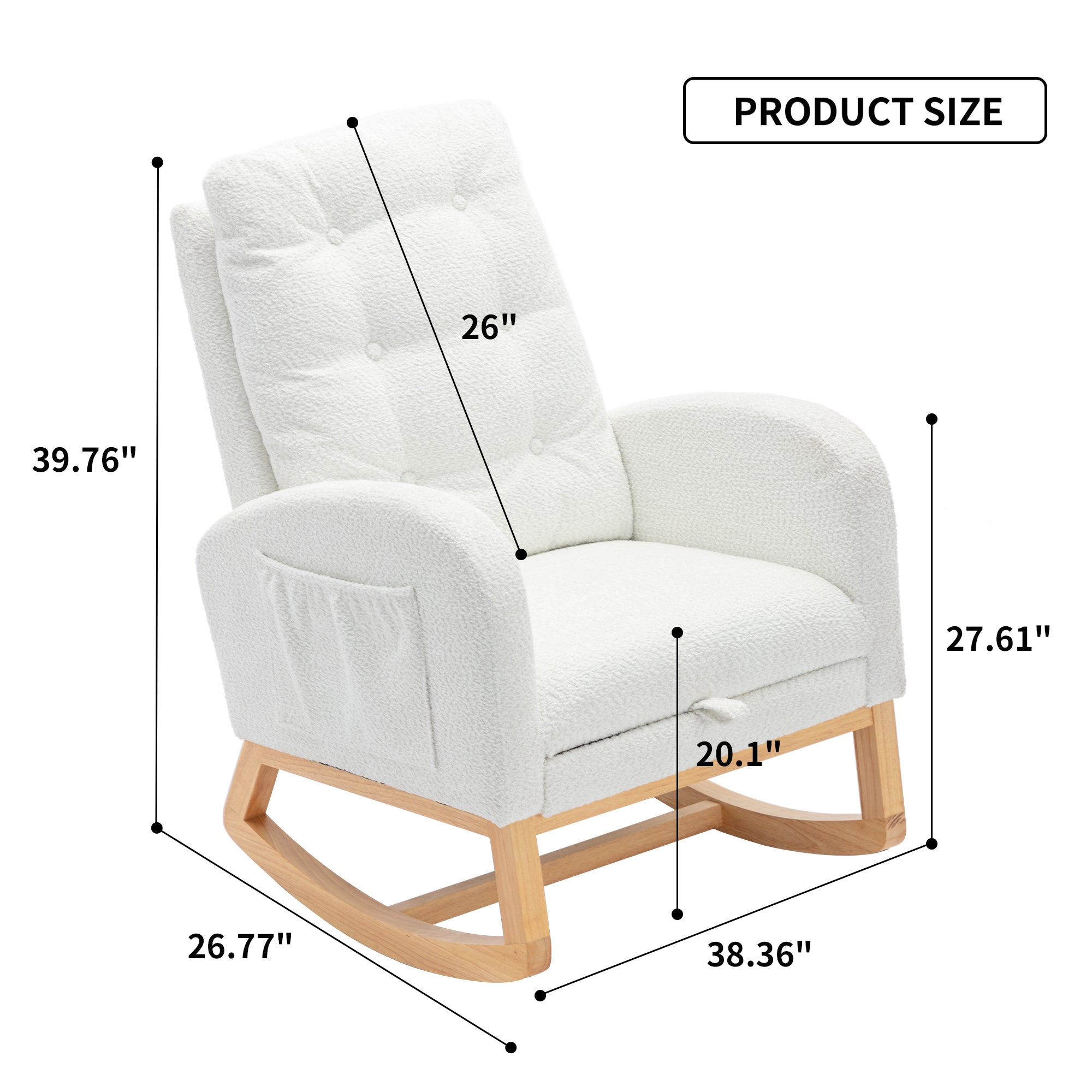 HAOYYE Accent Rocking Chair with Footrest High Back Rubber Wood Rocking Legs Bedroom Living Space 26.77D X 38.36W X 39.76H Inch Sturdy Space-Saving Heavy Duty Modern Design Adults Dorm Room