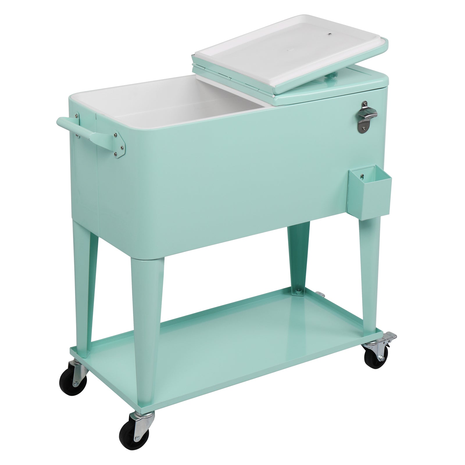 HAOYYE Rectangular Plastic Box Frozen Insulation Cart, 80QT Cooler with Drainage Cap, Bottle Opener, and Locking Casters, Ideal for Outdoor Events and Gatherings