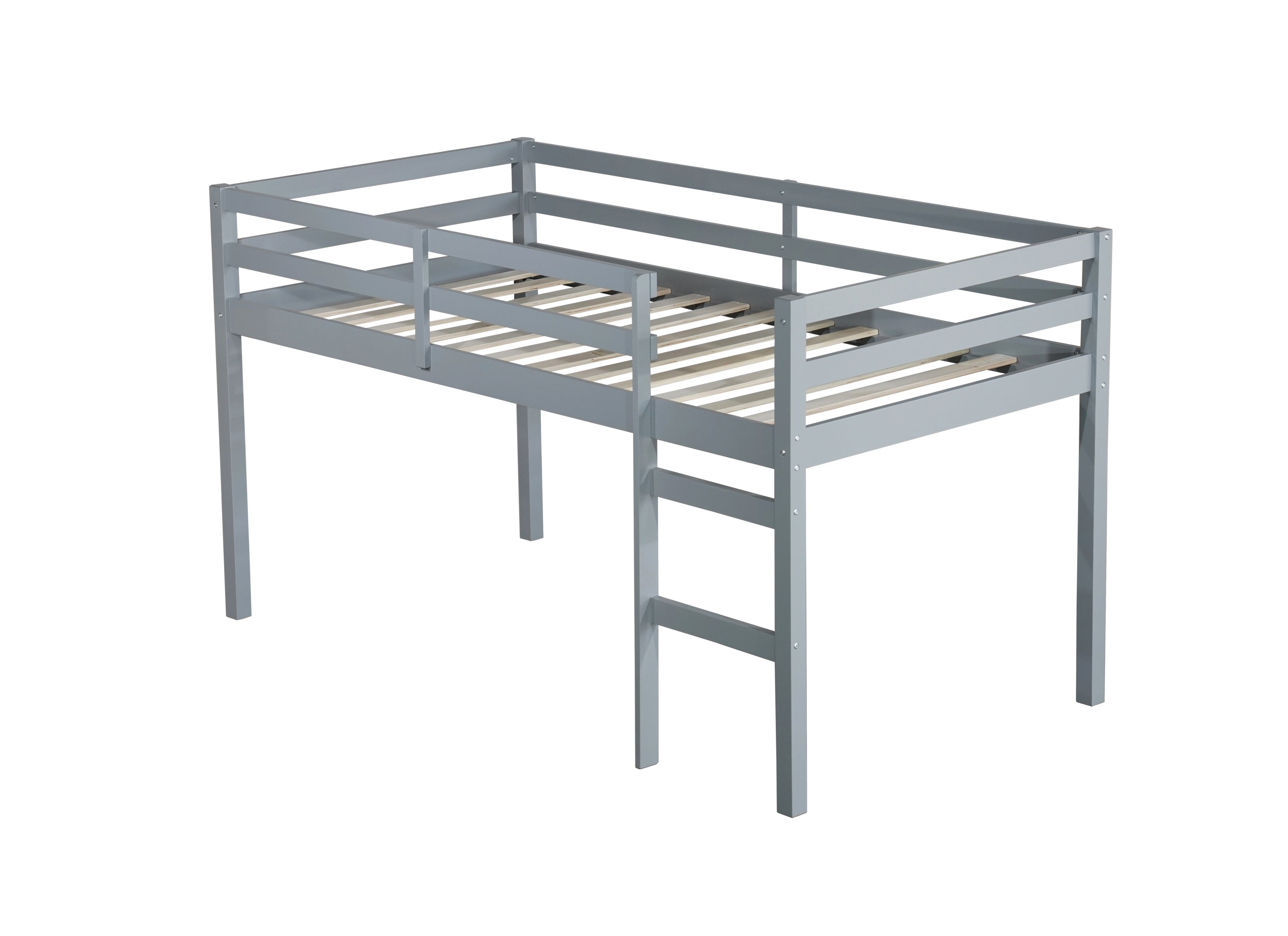 HAOYYE Solid Wooden, Rubber Wooden Twin Loft Bed with Ladder, Bed Platform of Strengthened Slats , Grey Sturdy Space-Saving Heavy Duty Modern Design Adults Dorm Room Easy Assembly Bedroom Furniture