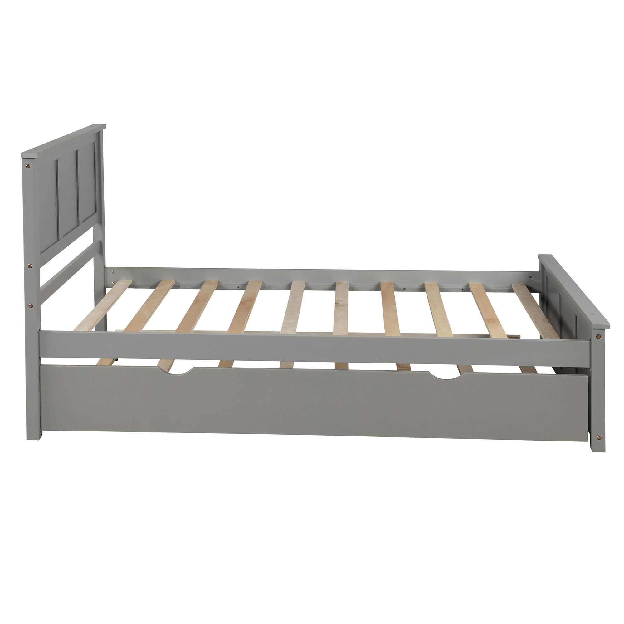 HAOYYE Platform Bed with Twin Size Trundle, Twin Size Frame, Gray Sturdy Space-Saving Heavy Duty Modern Design Easy Assembly Durable Stylish Home Furniture Versatile