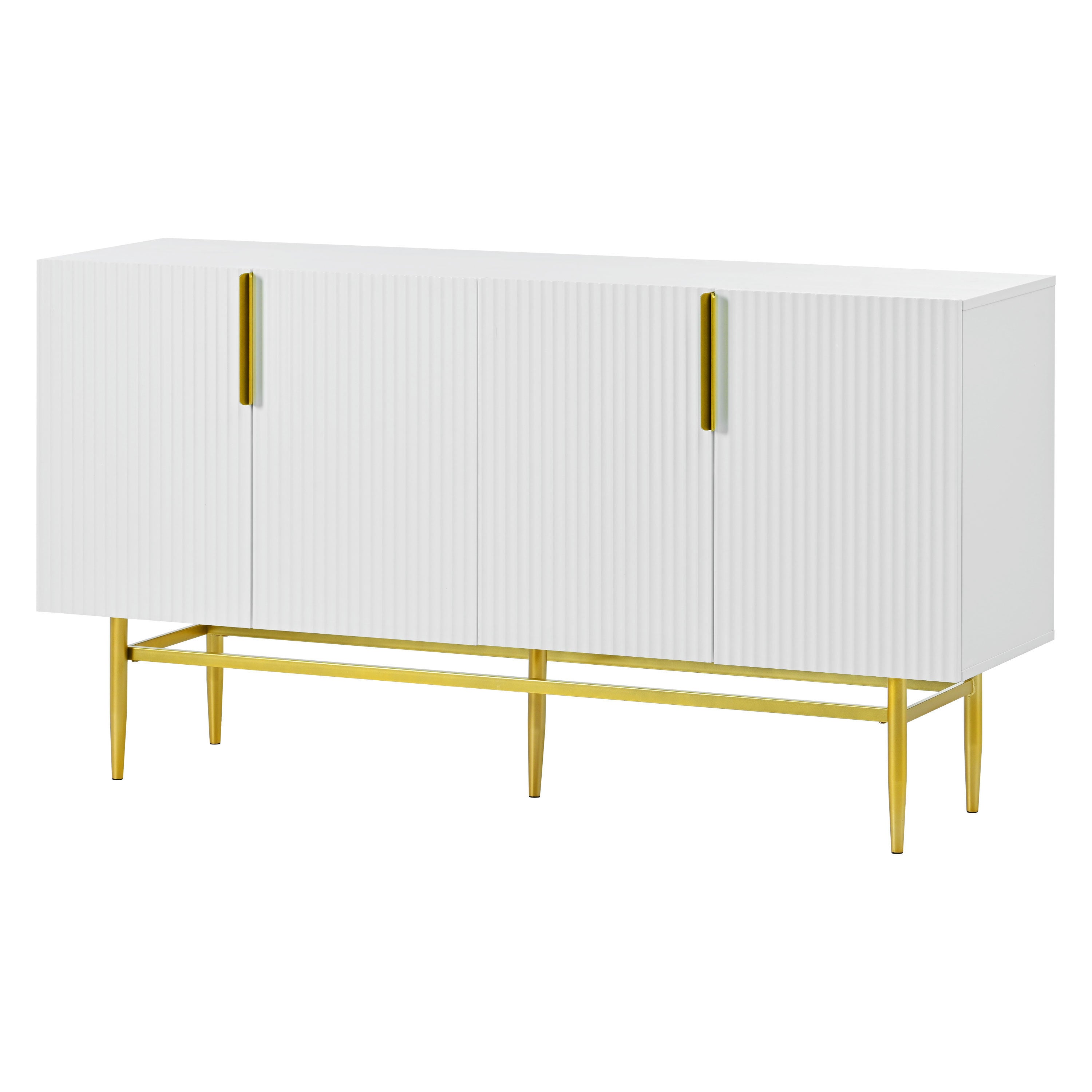 HAOYYE Modern Elegant 4-door Sideboard Gold Metal Handle Buffet Cabinet for Dining Room, Living Room, Bedroom, Hallway (White) Sturdy Space-Saving Heavy Duty Modern Design Adults Dorm Room