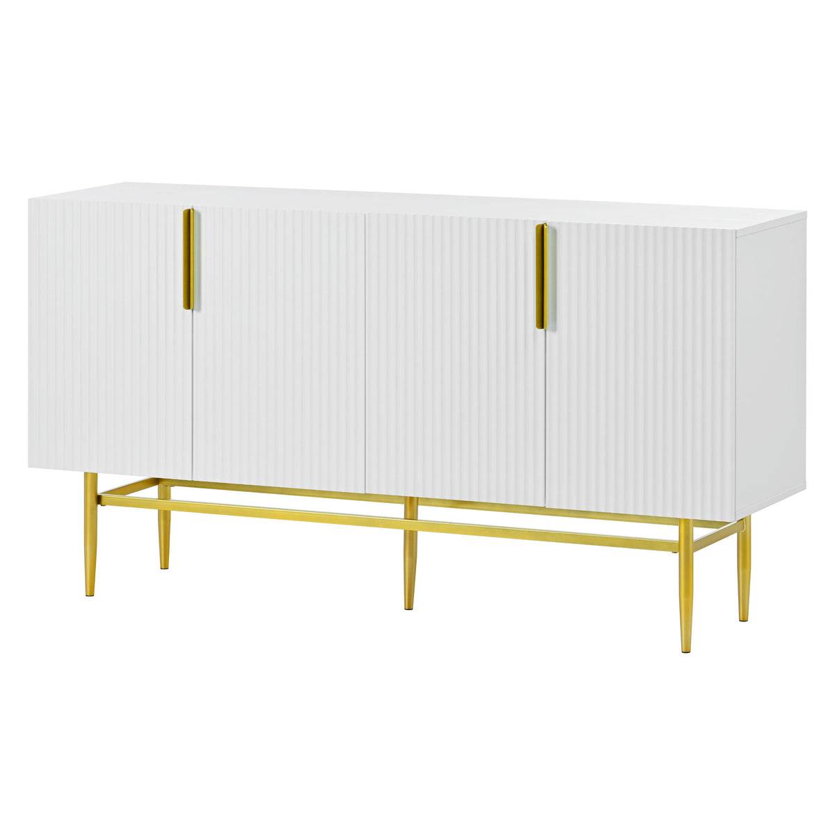 HAOYYE Modern Elegant 4-door Sideboard Gold Metal Handle Buffet Cabinet for Dining Room, Living Room, Bedroom, Hallway (White) Sturdy Space-Saving Heavy Duty Modern Design Adults Dorm Room
