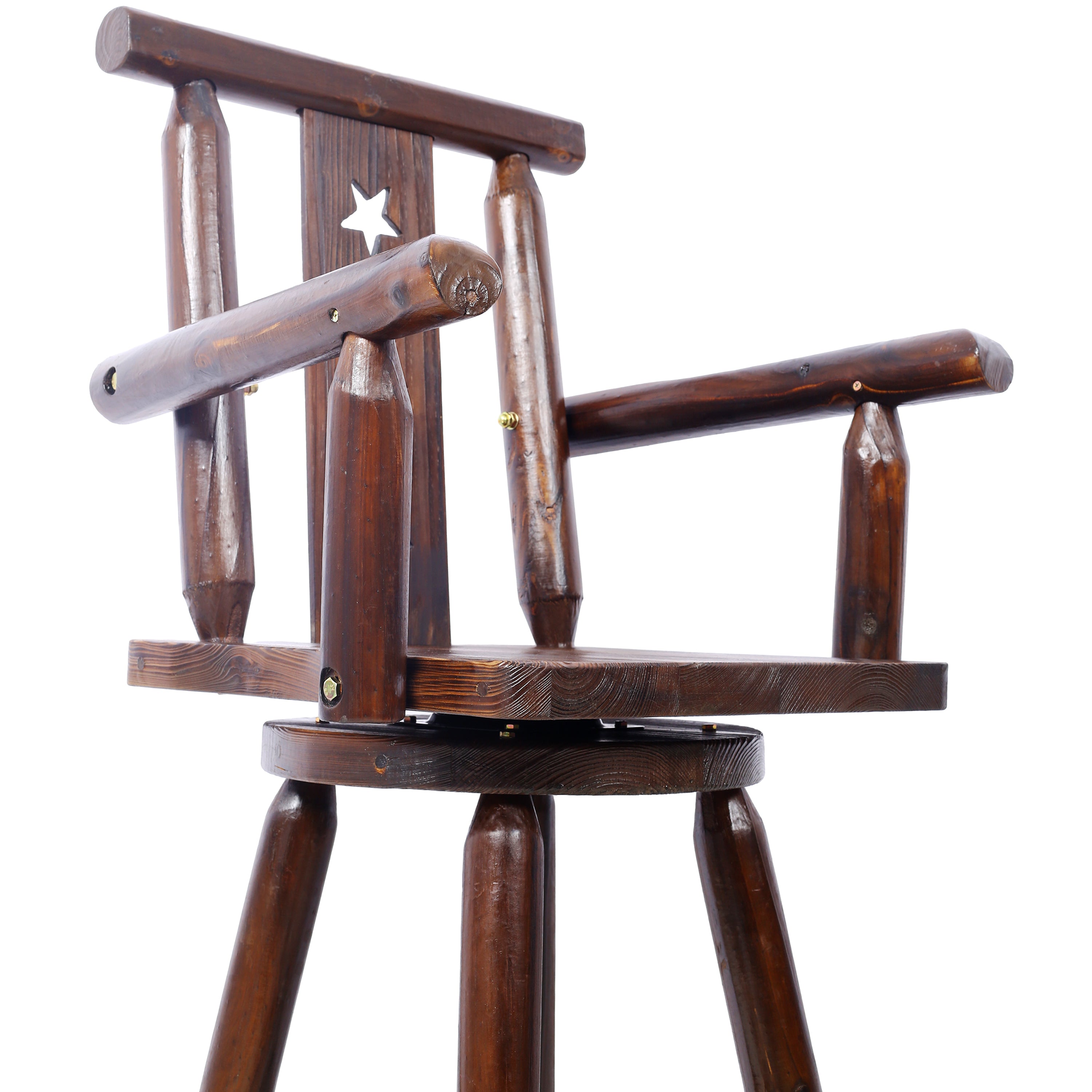 HAOYYE Rustic Bar Stool - Fir Wood Construction, Chair withDecorative Star Backrest, Footrest,Wide Armrest, Rustic Kitchen Stool, Tall Bistro Chair for Dining Room, Restaurant, Pub, 4-Foot,brown color Sturdy