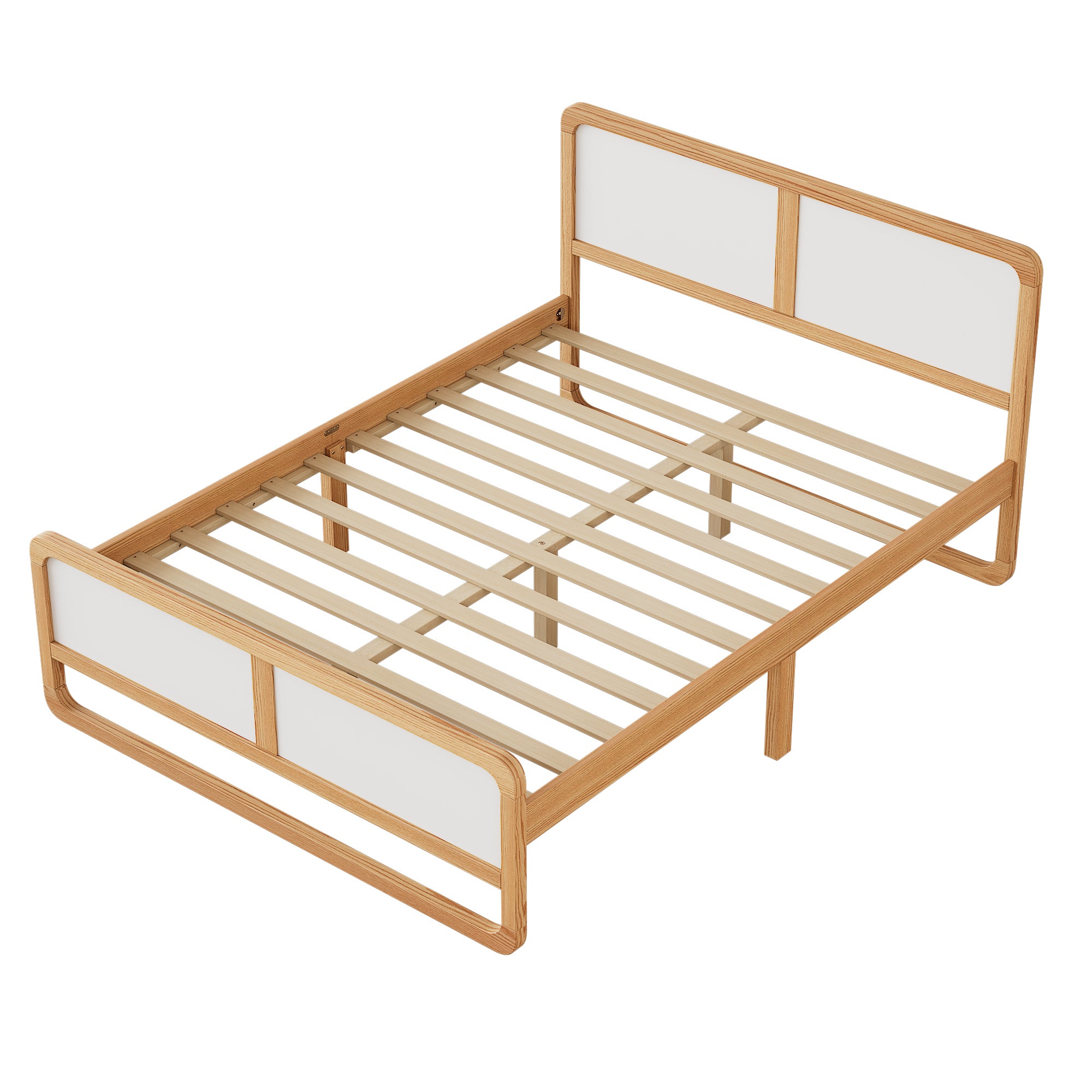 HAOYYE Modern Style Queen Size Solid Wood Platform Bed for , Teens, Adults, No Need Box Spring, Walnut and White Sturdy Space-Saving Heavy Duty Modern Design Dorm Room Easy Assembly Bedroom Furniture