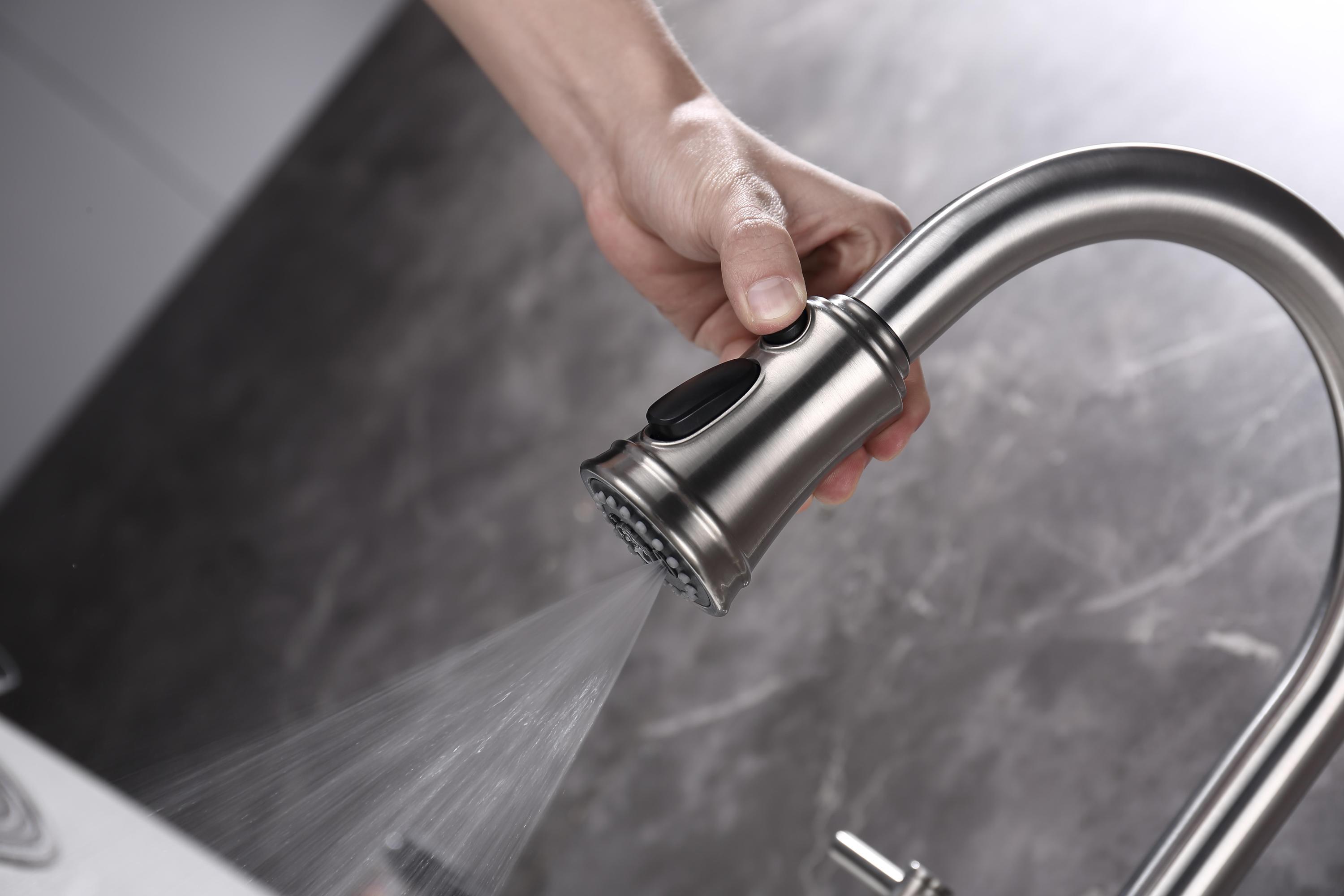 HAOYYE Bridge Kitchen Faucet with Pull-Down Sprayhead in Spot Sturdy Space-Saving Heavy Duty Modern Design Adults Dorm Room Easy Assembly Bedroom Furniture