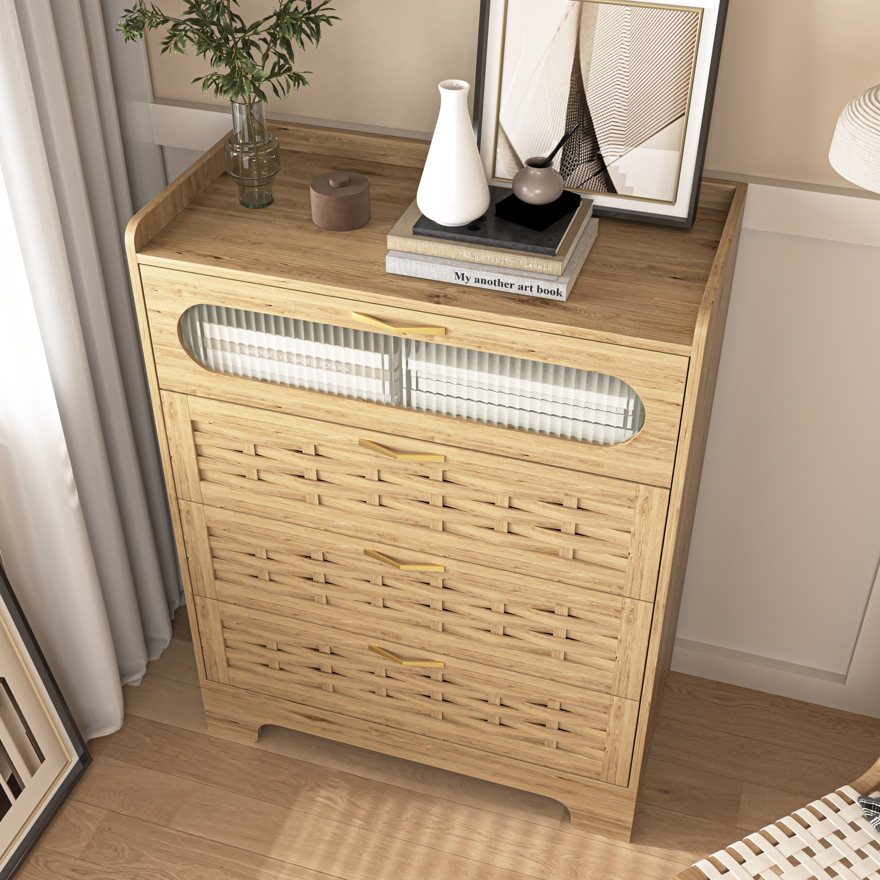 HAOYYE 4-Drawer Wood Dresser, Large Modern Storage Organizer With Wide Drawers, Double Chest Of Drawers For Bedroom, Living Room, Or Hallway, Sturdy And Space-Saving Design