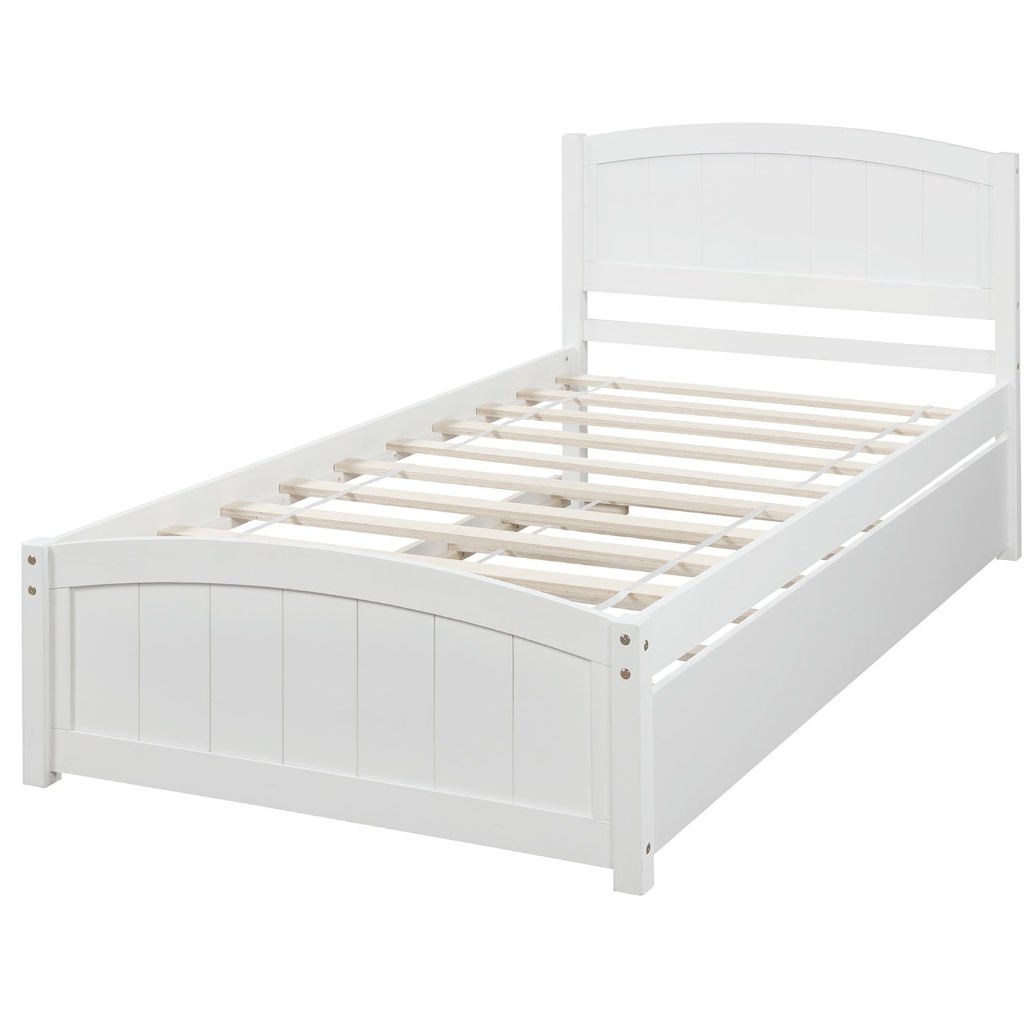 HAOYYE Twin size Platform Bed with Trundle, White Sturdy Space-Saving Heavy Duty Modern Design Easy Assembly Durable Stylish Home Furniture Versatile