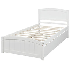 HAOYYE Twin size Platform Bed with Trundle, White Sturdy Space-Saving Heavy Duty Modern Design Easy Assembly Durable Stylish Home Furniture Versatile