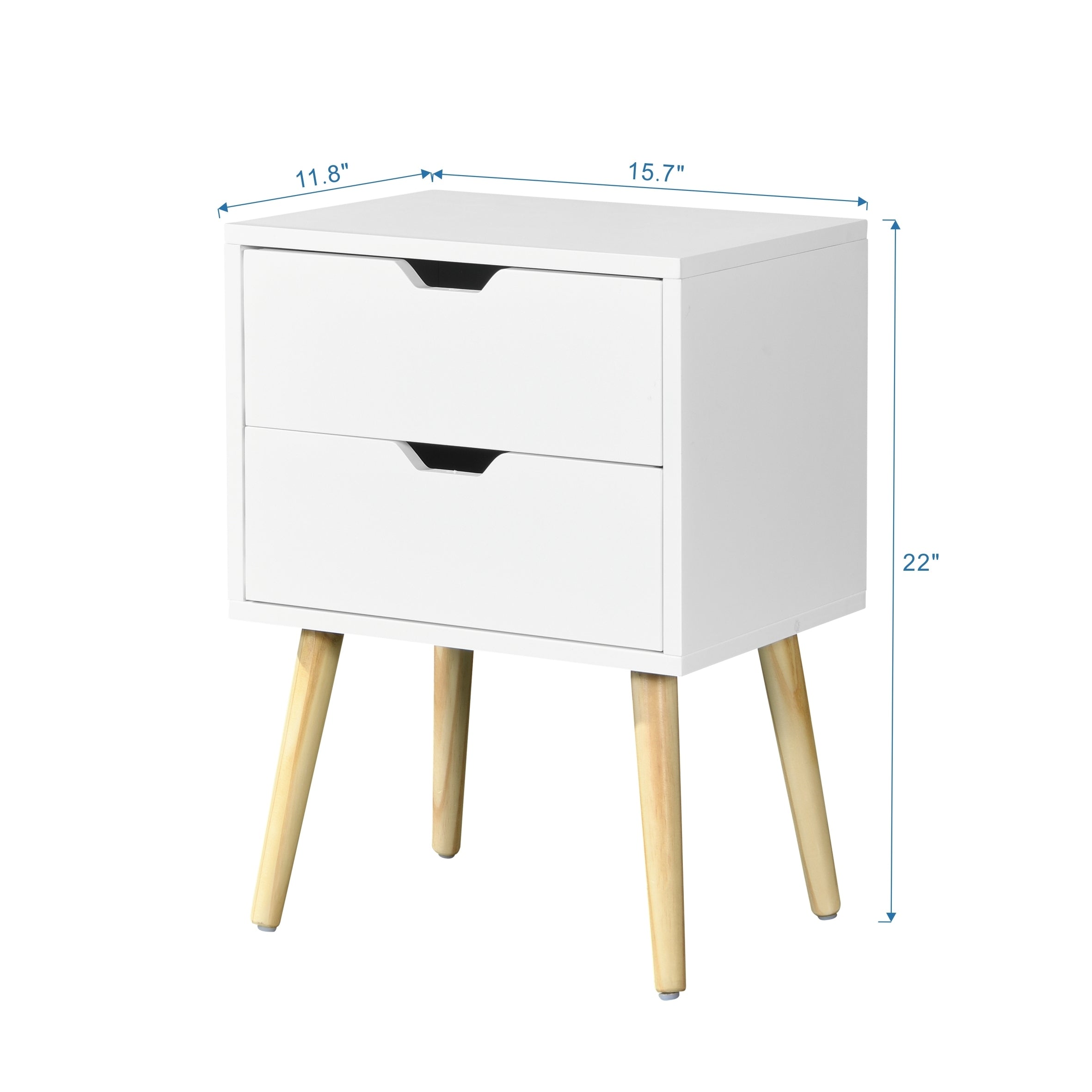 HAOYYE Side Table with 2 Drawer and Rubber Wood Legs, Mid-Century Modern Storage Cabinet for Bedroom Living Room Furniture, White with modern design, luxury style, durable material, space-saving.