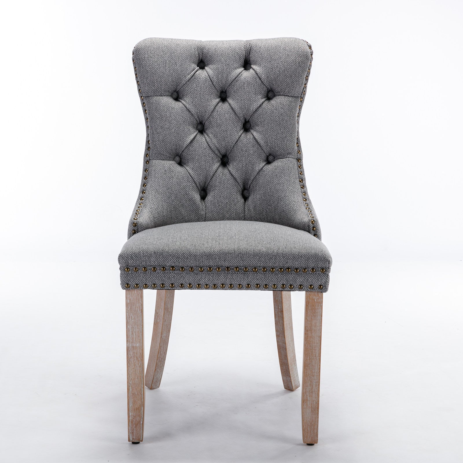 HAOYYE Nikki Collection Modern, High-end Tufted Solid Wood Contemporary Flax Upholstered Linen Dining Chair with Wood Legs Nailhead Trim 2-Pcs Set,Gray, SW6801GY Sturdy Space-Saving Heavy Duty Modern Design
