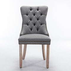 HAOYYE Nikki Collection Modern, High-end Tufted Solid Wood Contemporary Flax Upholstered Linen Dining Chair with Wood Legs Nailhead Trim 2-Pcs Set,Gray, SW6801GY Sturdy Space-Saving Heavy Duty Modern Design
