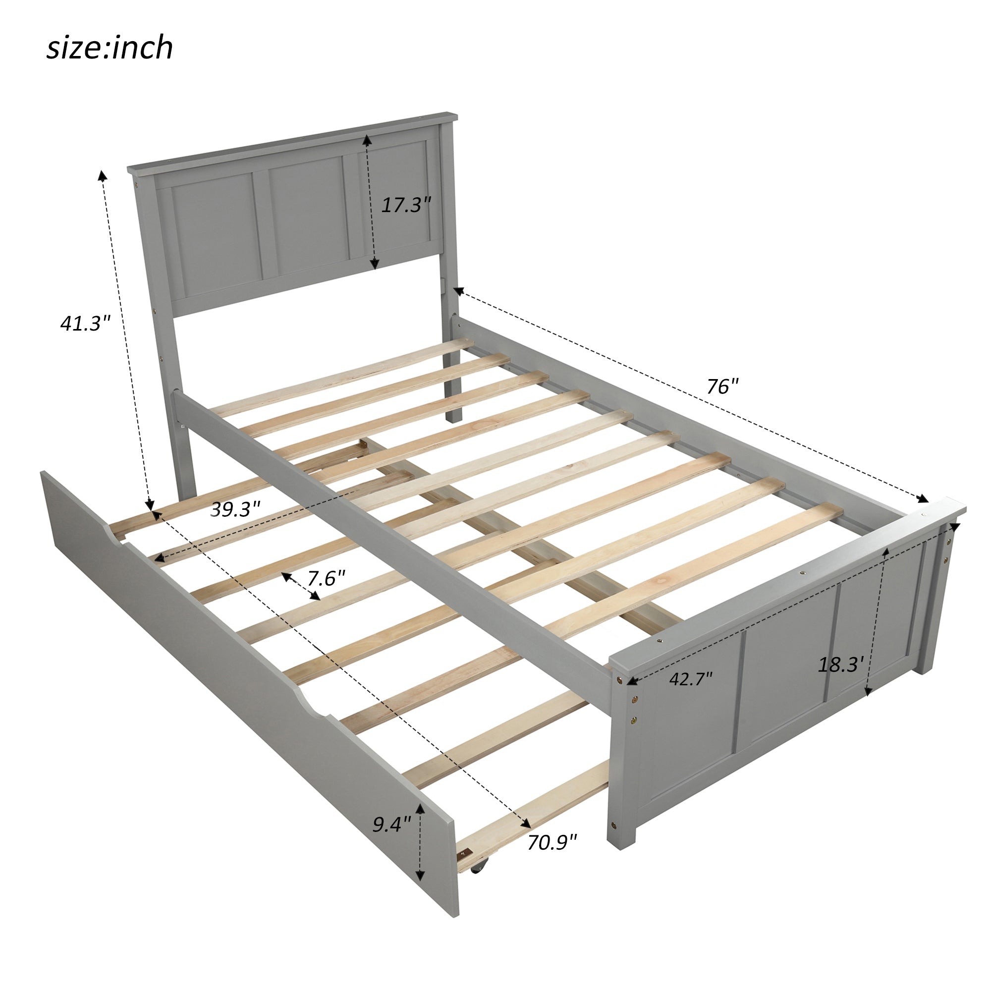 HAOYYE Platform Bed with Twin Size Trundle, Twin Size Frame, Gray Sturdy Space-Saving Heavy Duty Modern Design Easy Assembly Durable Stylish Home Furniture Versatile