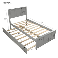 HAOYYE Platform Bed with Twin Size Trundle, Twin Size Frame, Gray Sturdy Space-Saving Heavy Duty Modern Design Easy Assembly Durable Stylish Home Furniture Versatile