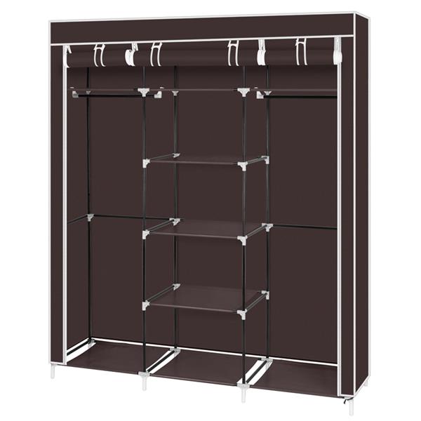 HAOYYE 69-Inch Portable Double-Rod Closet Organizer, Durable Dark Brown Fabric Wardrobe, Space-Saving Storage Solution for Clothes and Accessories, Stylish and Modern Design, Sturdy Non-Woven Fabric Construction