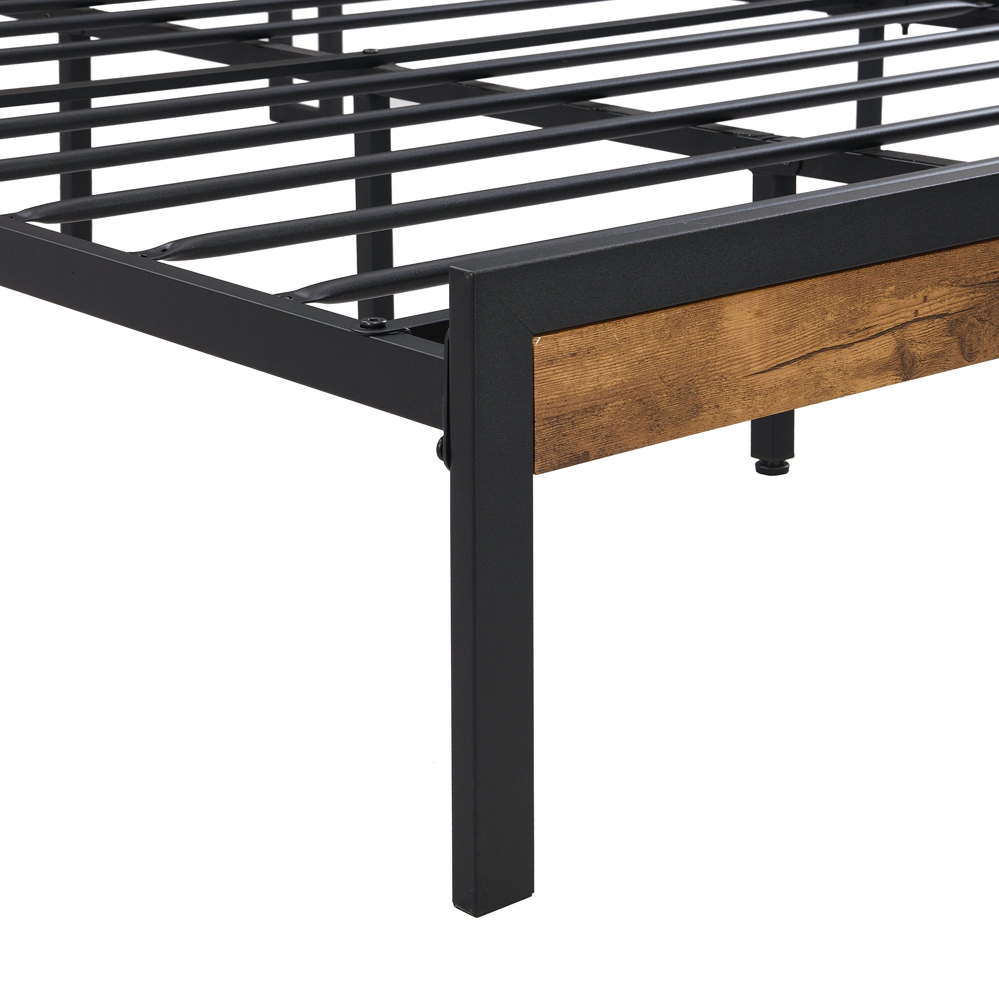 HAOYYE Queen Size Metal Platform Bed Frame with Wooden Headboard and Footboard with USB LINER, No Box Spring Needed, Large Under Bed Storage, Easy Assemble Sturdy Space-Saving Heavy Duty Modern Design