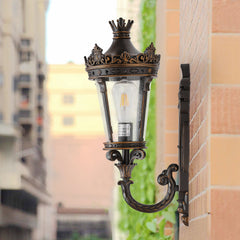 HAOYYE Vintage Outdoor Wall Lantern, Waterproof Exterior Wall Sconce with Crown Top and Clear Glass, Decorative Outdoor Lighting Fixture for Patio, Garden, or Entryway (One piece&No bulb) Sturdy Space-Saving