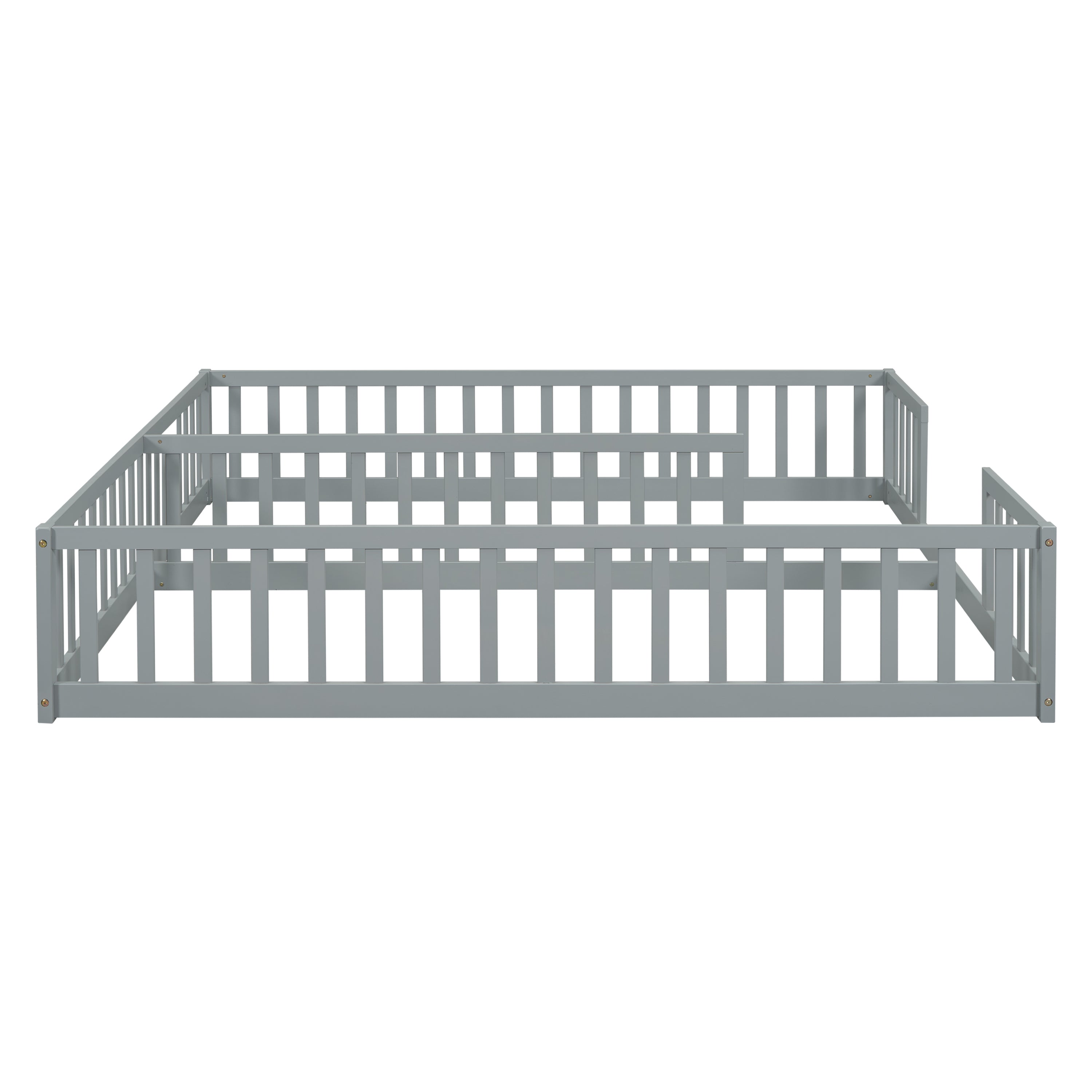 HAOYYE Double Twin Floor Bed with Fence, Guardrails, without door, Grey Sturdy Space-Saving Heavy Duty Modern Design Easy Assembly Durable Stylish Home Furniture Versatile