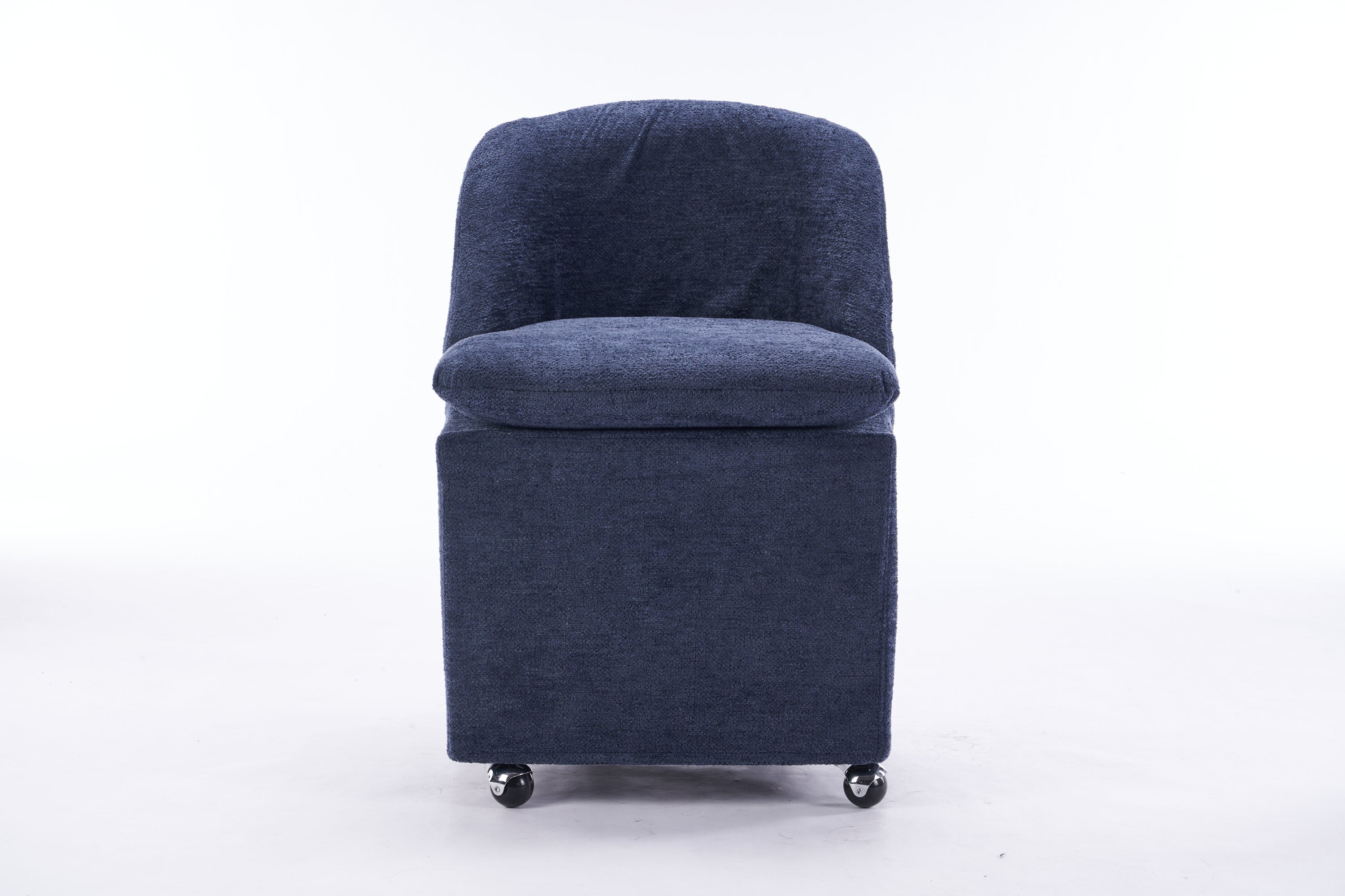 HAOYYE 058-Set of 2 Chenille Fabric Dining Chairs With Universal Wheels,Blue Sturdy Space-Saving Heavy Duty Modern Design Adults Dorm Room Easy Assembly Bedroom Furniture