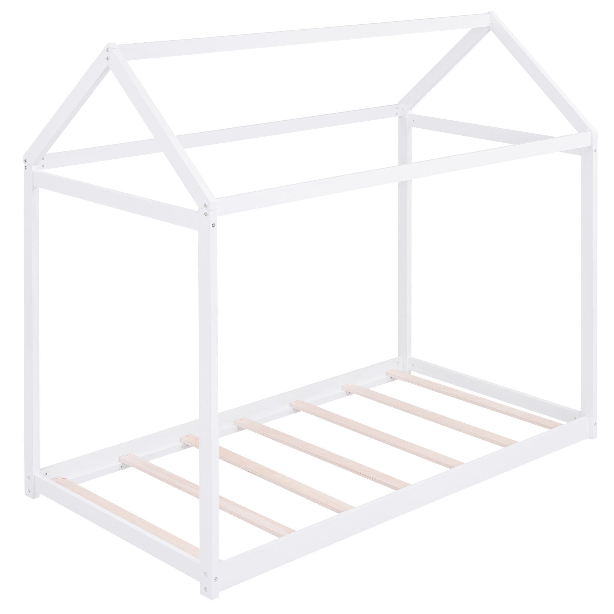 HAOYYE Twin Size Wooden House Bed, White Sturdy Space-Saving Heavy Duty Modern Design Adults Dorm Room Easy Assembly Bedroom Furniture