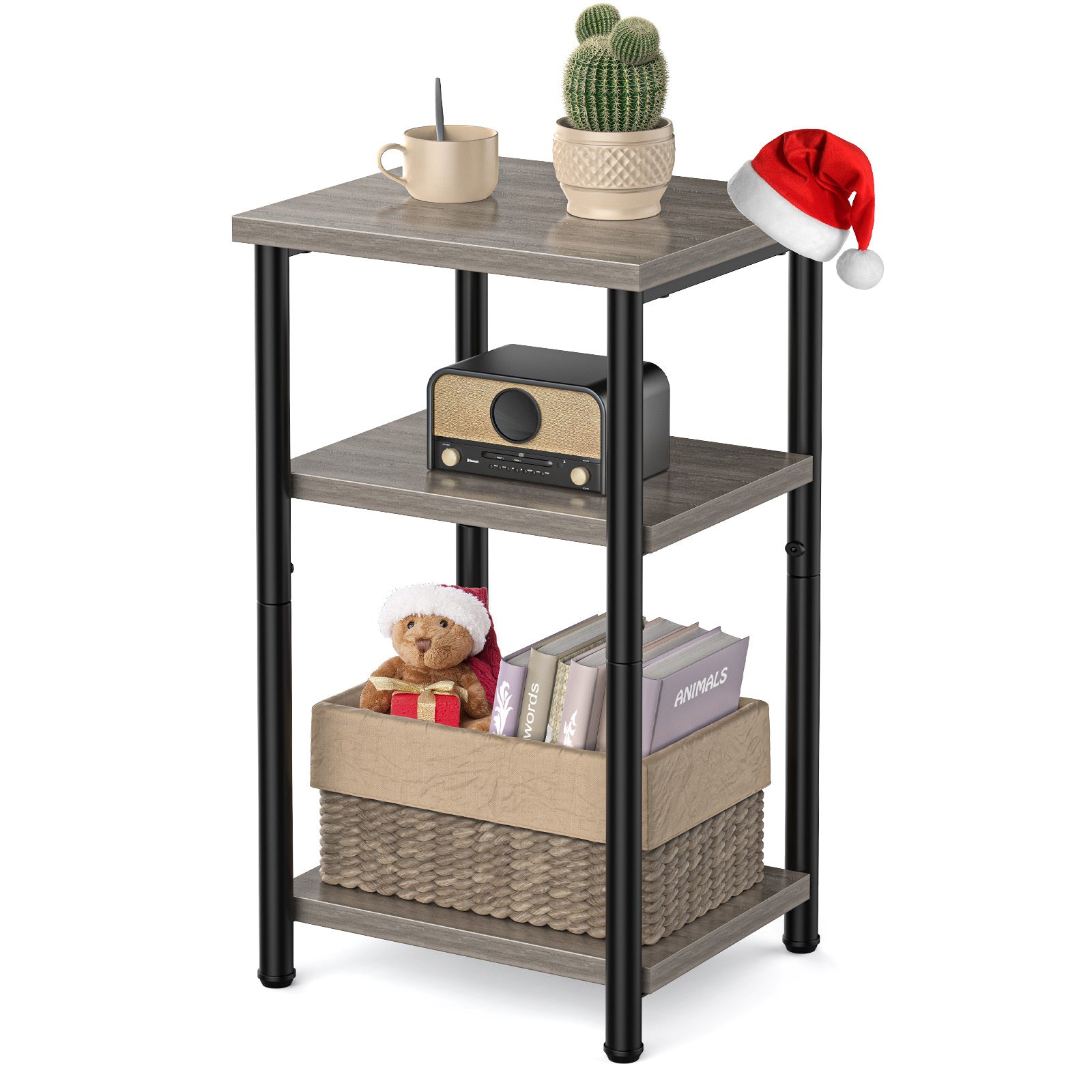 HAOYYE 3-Tier End Table Side Table with Adjustable Feet, Compact Nightstand, Space-Saving Design for Bedroom, Living Room, Office, Sturdy Heavy-Duty Construction, Modern Design, Easy Assembly, Ideal for Adults and Dorm Rooms
